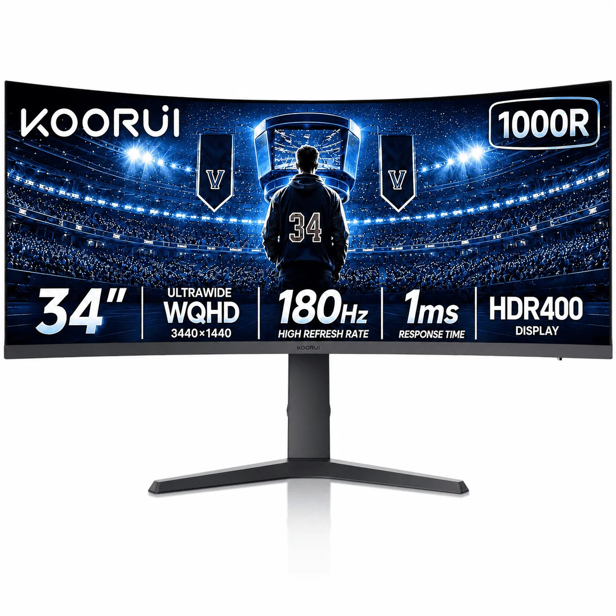 KOORUI 34'' UWQHD Curved Gaming Monitor, 180Hz Ultrawide Monitor, 3440×1440P 1Ms(Mprt) HDR400