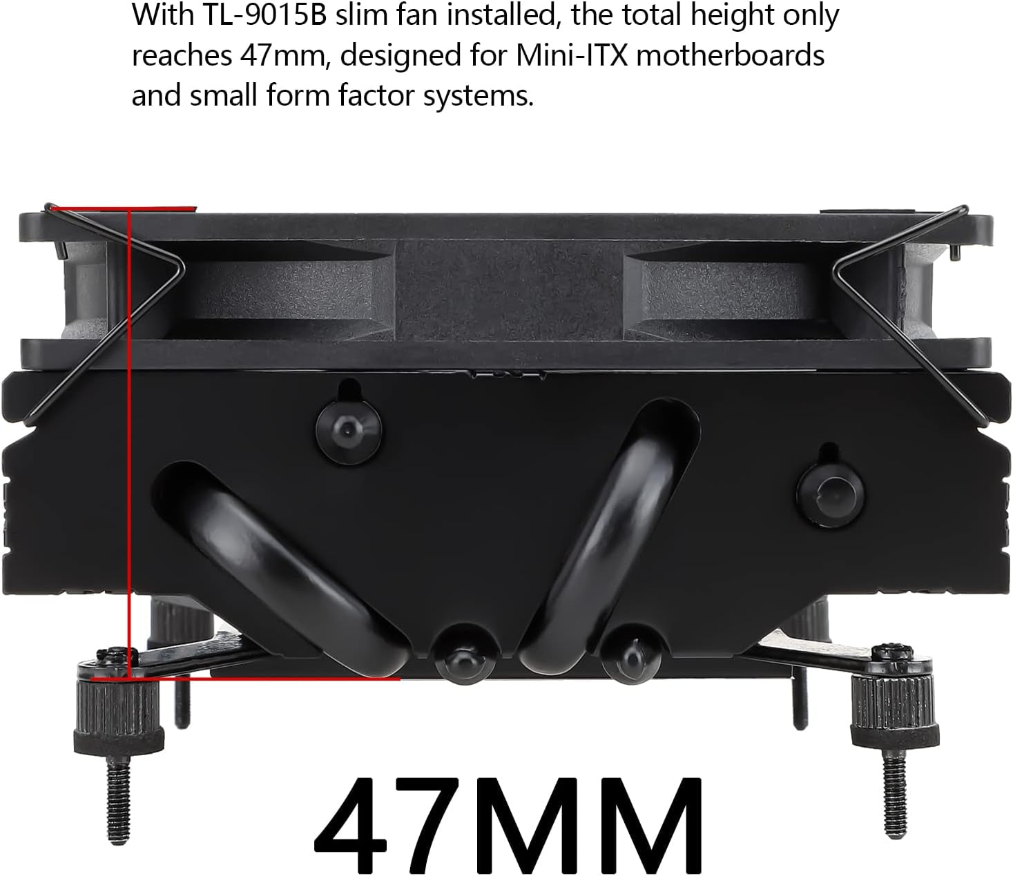 AXP90-X47 Black ITX Low Profile CPU Air Cooler, 47Mm Height Cooling, TL-9015B Slim PWM Fan Low Noise 22.4Dba, 2700RPM Speed, for Am4/Am5/Intel Lga1700/1851/1150/1151/1155/1156/1200(Black)