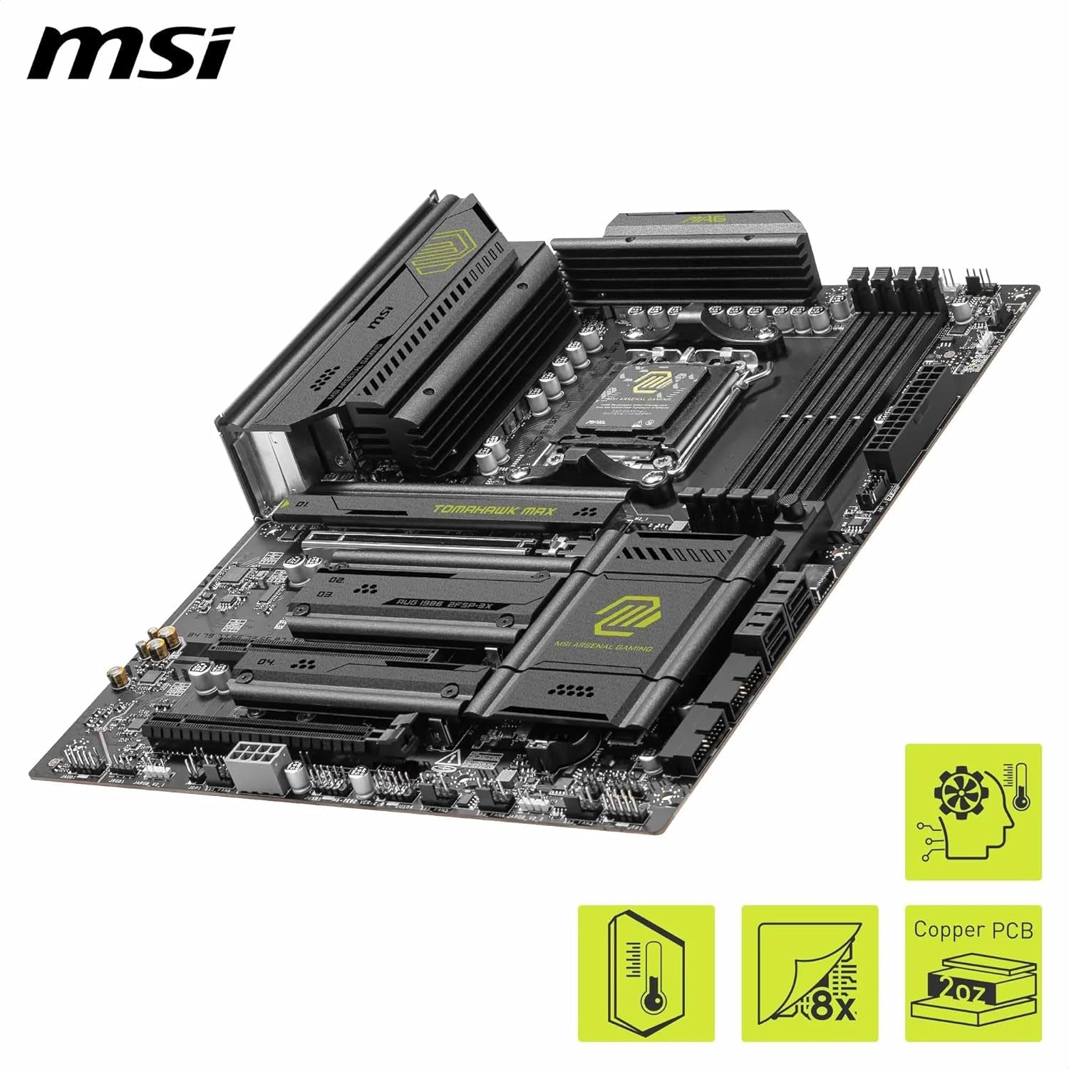 MSI MAG B850 Tomahawk MAX Wifi Motherboard, ATX - Supports AMD Ryzen 9000/8000 / 7000 Processors, AM5-80A SPS VRM, DDR5 Memory Boost 8400+ Mt/S (OC), Pcie 5.0 X16, M.2 Gen5, Wi-Fi 7, 5G LAN