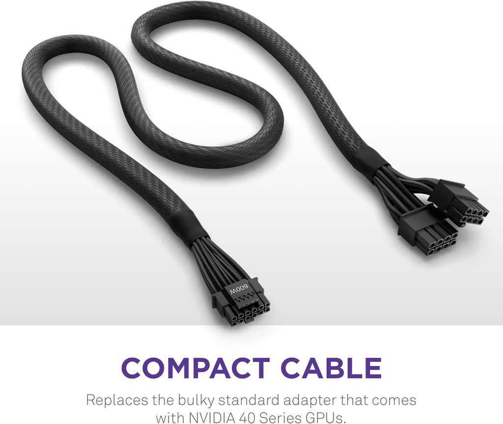 12VHPWR Adapter Cable - 12+4-Pin (16-Pin) 12HVPWR to Dual 8-Pin Pcie - Compatible with NVIDIA 40 Series Graphics Cards and Existing  ATX 2.X Psus (Pa-Xg1Bb) - Rated for 600 Watts - Black