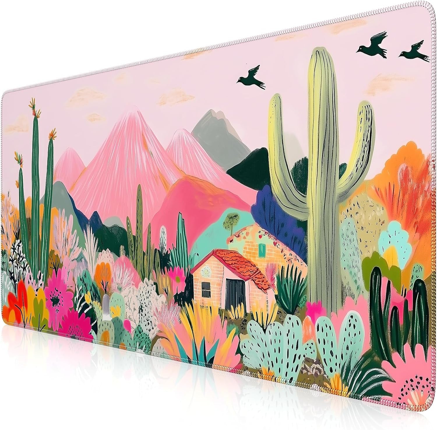 Desk Mat,Cute Mouse Pad for Desk,35"X16",Home Office, Cactus | Waterproof Desk Pad with Non-Slip Rubber Base and Stitched Edges, Extended Keyboard Mousepad for Computer, Home Workspace