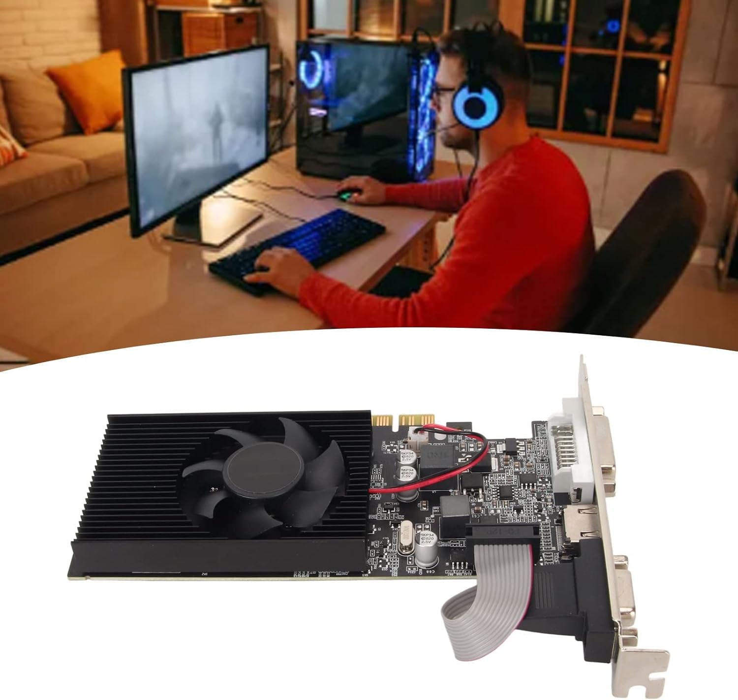 Graphics Card, 610 1GB 64Bit DDR3 PCI Express X16 2.0 Gaming Video Card with VGA DVI Port and Silent Cooling Fan for Desktop Computer