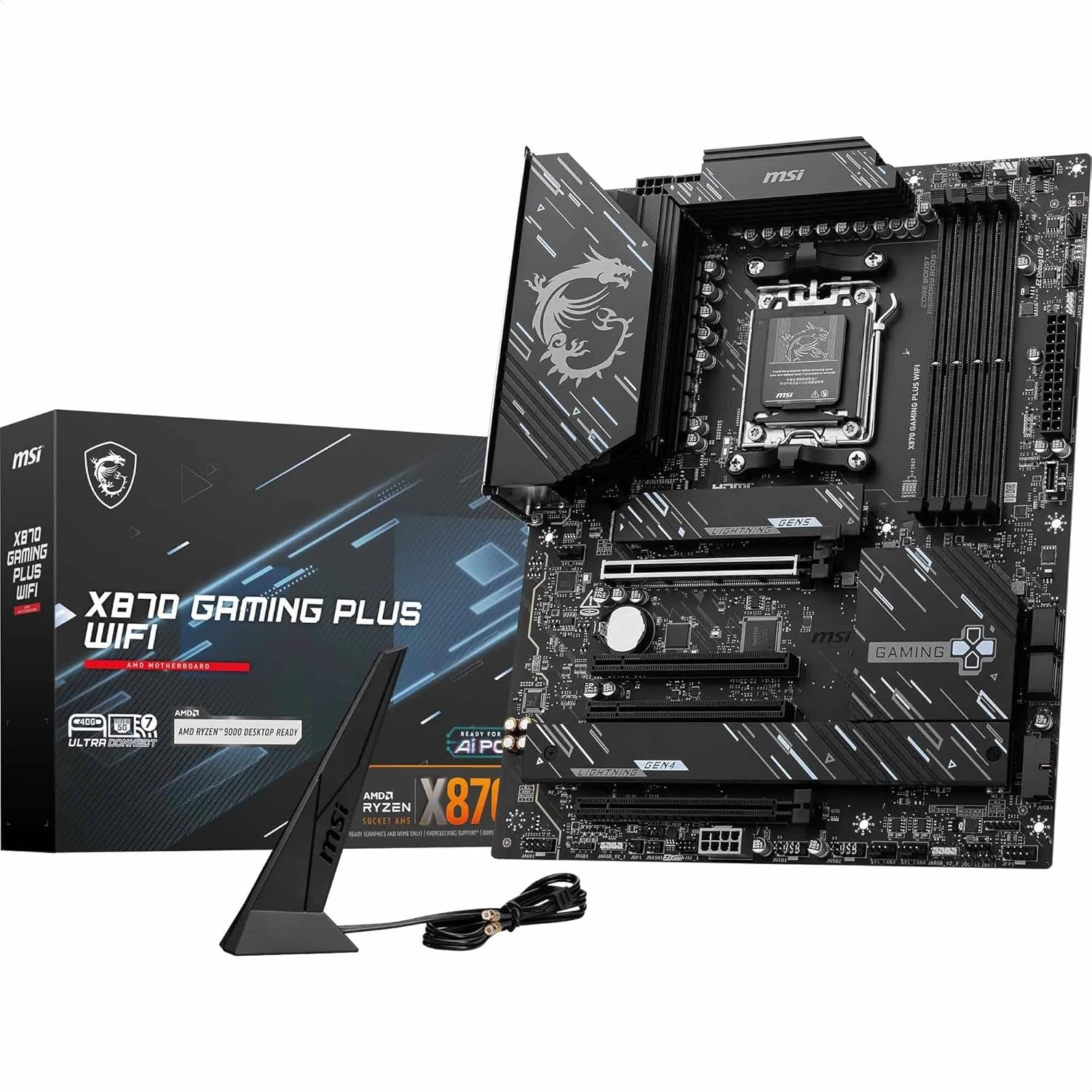 MSI X870 Gaming plus Wifi V1 Motherboard, Atx-Supports AMD Ryzen 9000/8000/7000 Processors, AM5-60A SPS VRM, DDR5 Memory Boost 8200+ Mt/S (OC), Pcie 5.0 X16 & 4.0 X16, M.2 Gen5, Wi-Fi 7, 5G LAN