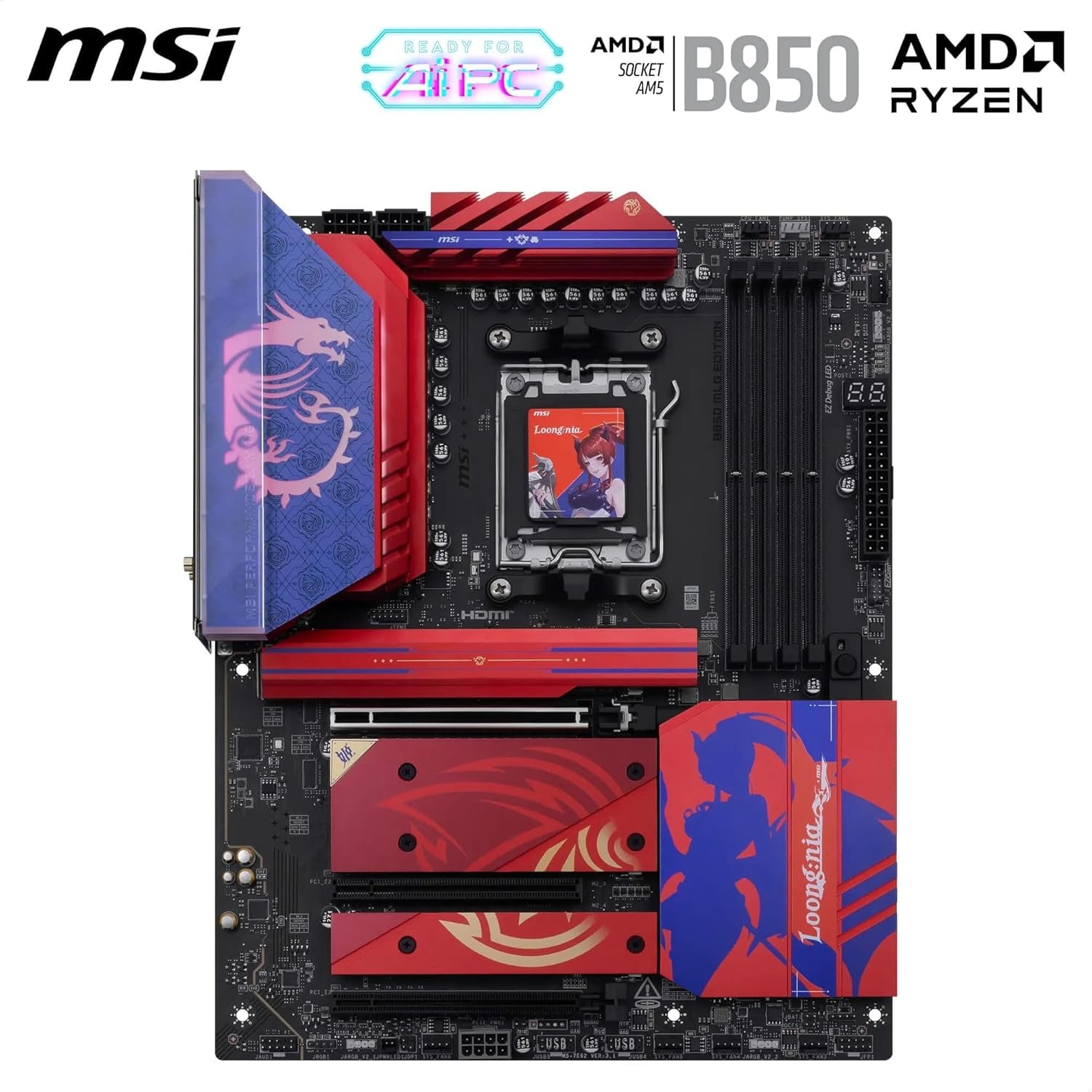 MSI B850 MLG EDTION Motherboard, ATX - Supports AMD Ryzen 9000/8000 / 7000 Processors, AM5-80A SPS VRM, DDR5 Memory Boost (8400+Mt/S OC), Pcie 5.0 X16, M.2 Gen5, Wi-Fi 7, 5G LAN