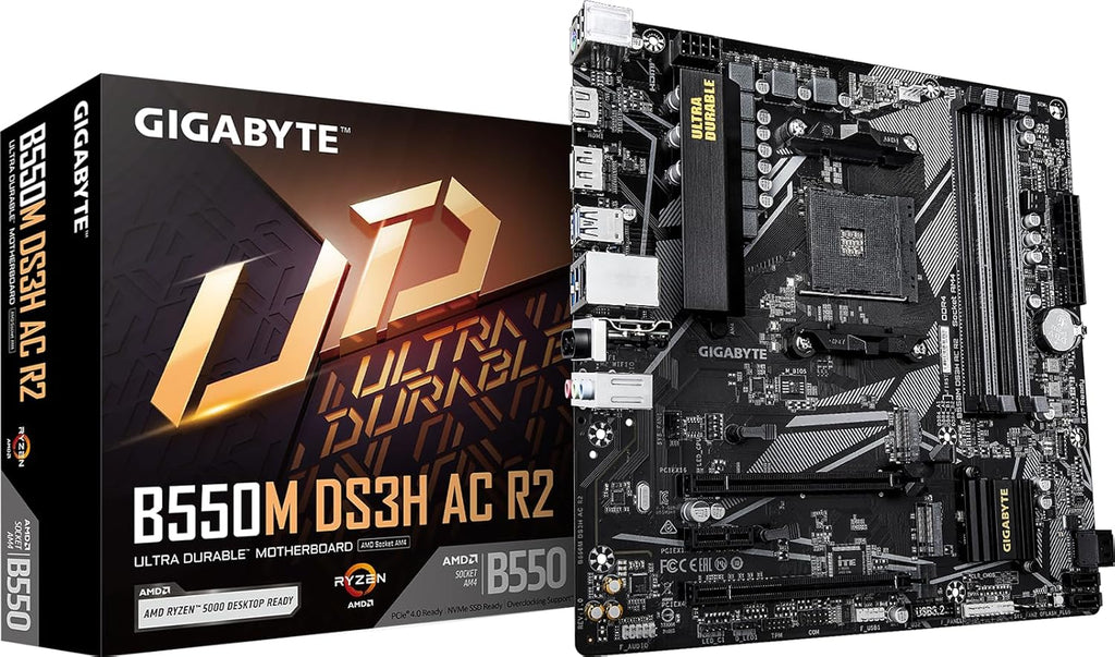 Micro Center AMD 5500 Processor with GIGABYTE B550M DS3H AC R2 Motherboard | CPU Motherboard Combo, AM4, DDR4, 2X M.2, WIFI5, Micro ATX, Windows 10/ 11 64-Bit Support