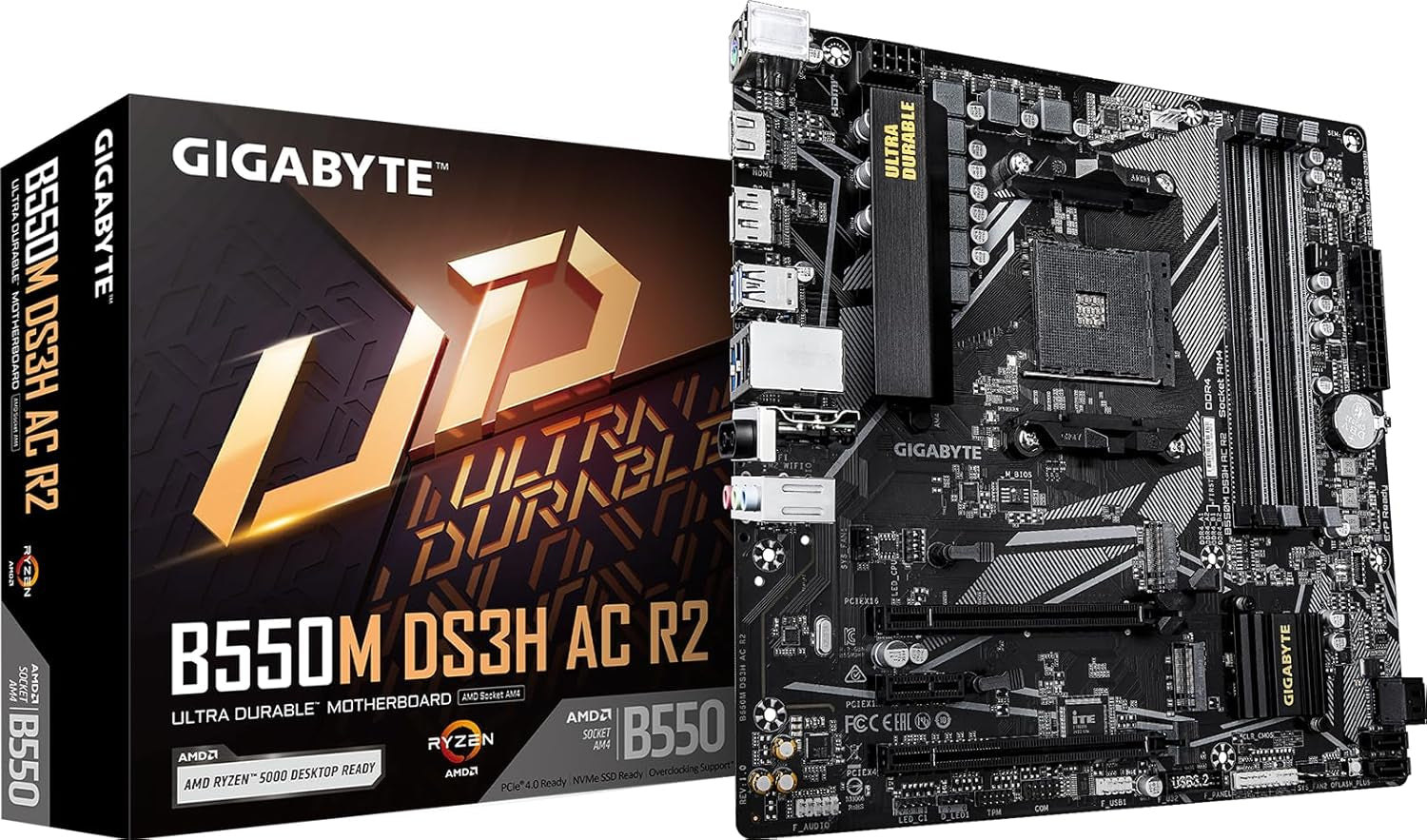 Micro Center AMD 5500 Processor with GIGABYTE B550M DS3H AC R2 Motherboard | CPU Motherboard Combo, AM4, DDR4, 2X M.2, WIFI5, Micro ATX, Windows 10/ 11 64-Bit Support