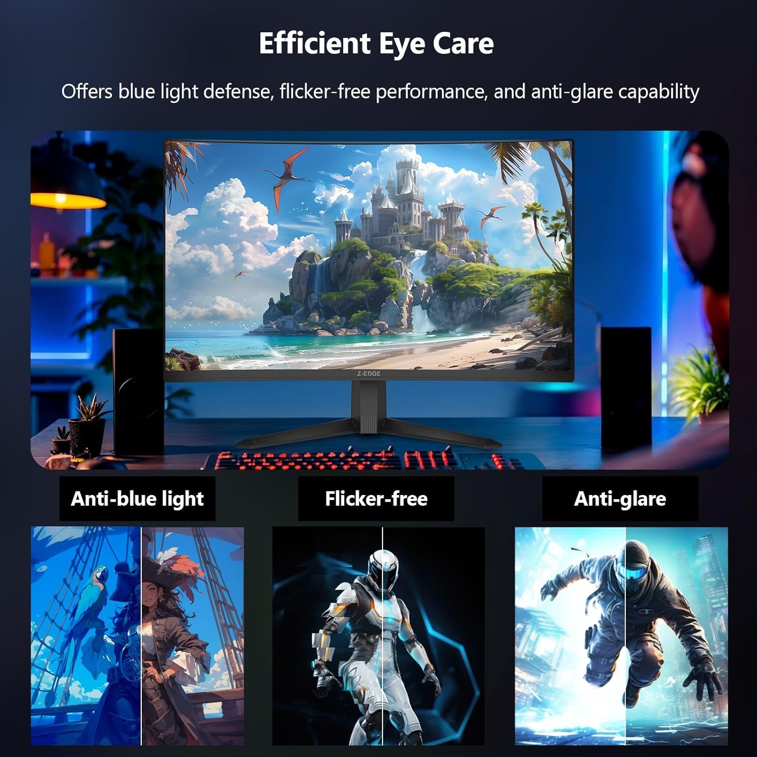 Z-Edge 27 Inch Curved Gaming Monitor, 1080P, 240Hz/300Hz Computer Monitor | UG27S 1500R Curved Screen for Office & Gaming, 1Ms, Freesync, Low Blue Light, 16.7M Colors, Dual DP & HDMI, Metal Stand