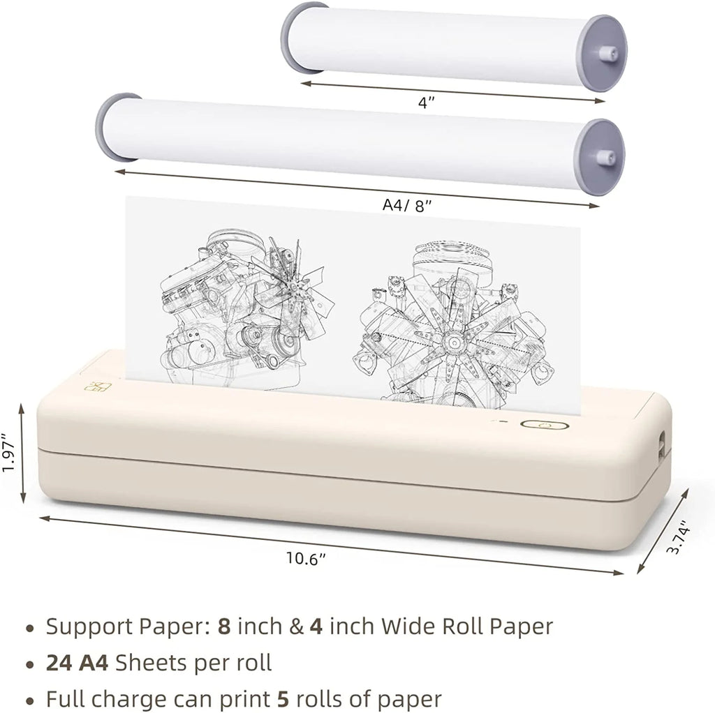 Mixfeer Wireless Printer, Portable Thermal Inkless Printer Compatible with Android Ios Phones & Laptops, Beige