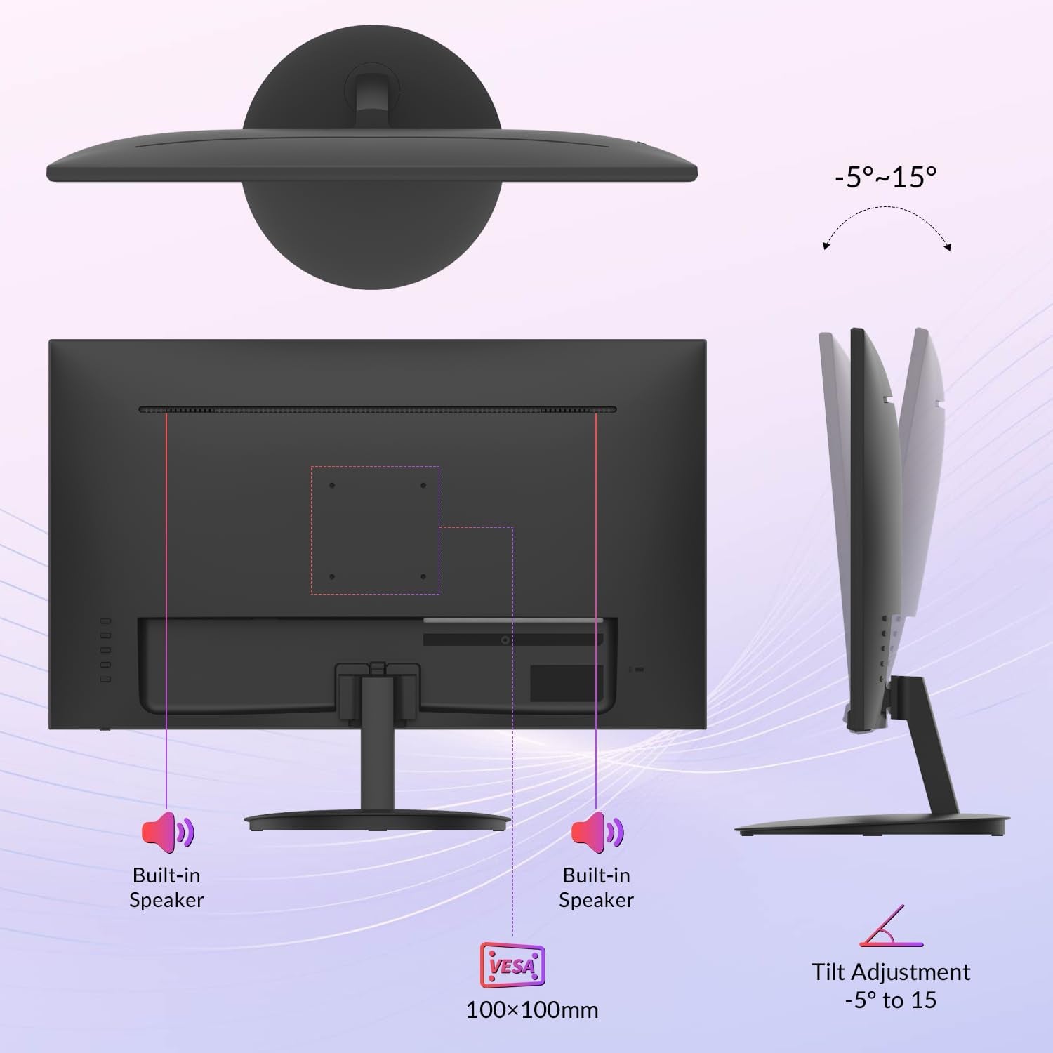 24Inch Office Monitor 100HZ 1Ms, AMD Freesync, 100% Srgb, Eyecare Monitor with Speakers, HDMI VGA & VESA Mount