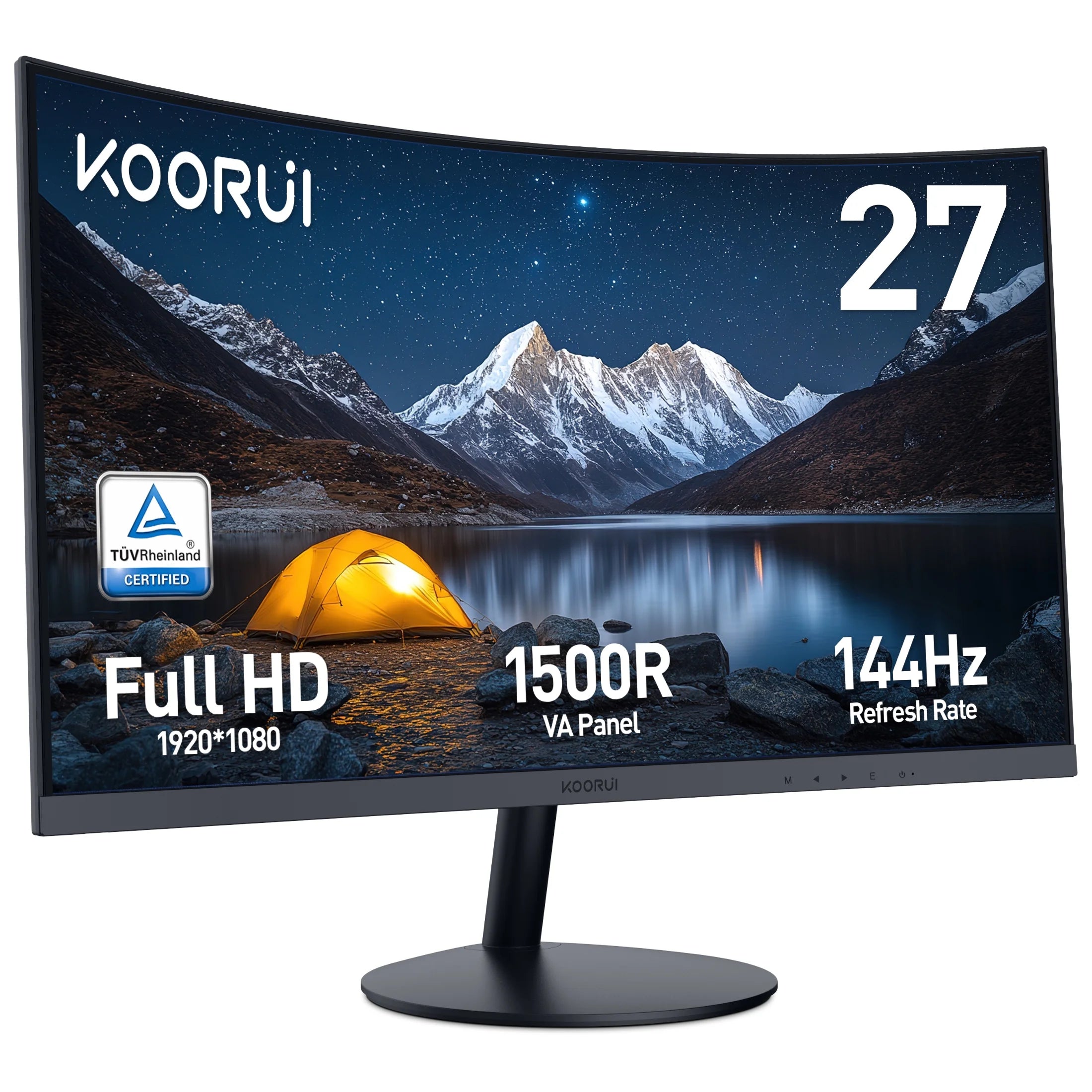 KOORUI 27" 1080P Curved Computer Monitor, 144Hz FHD Gaming Monitor, Power Adapter HDMI&DP Cable