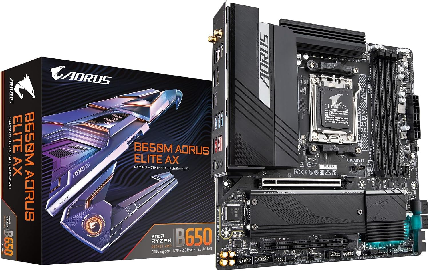 GIGABYTE B650M AORUS Elite AX AMD AM5 Matx Motherboard,Support Ryzen 9000/8000/7000 Series,Ddr5, 12+2+2 Power Phase,Pcie 5.0 M.2, USB-C 3.2 Gen 2,Wifi6E,2.5Gbe,Ez-Latch,Q-Flash,Rgb Fusion (Pack of 8)