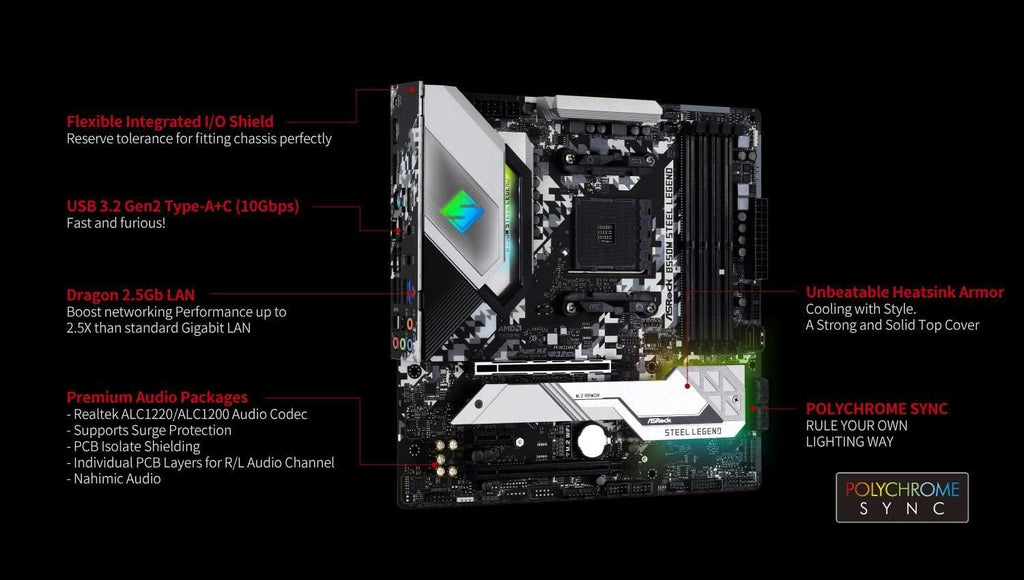 B550M Steel Legend Supports 3Rd Gen AMD AM4 Ryzen™ / Future AMD Ryzen™ Processors Motherboard