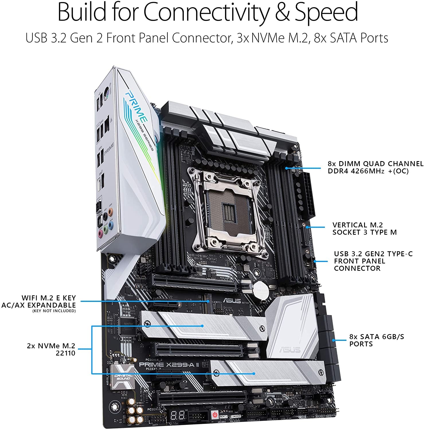 Asus Prime X299- a II ATX Motherboard (Intel X299) LGA 2066, 12 IR3555 Power Stages, DDR4 4266 Mhz, Triple M.2, USB 3.2 Gen 2 Type-C, Intel LAN and Aura Sync RGB Lighting