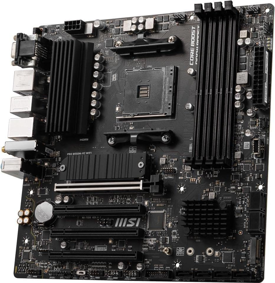 MSI PRO B550M-VC Wifi Proseries Motherboard (AMD Ryzen 5000 Series, AM4, DDR4, Pcie 4.0, SATA 6Gb/S, M.2, USB 3.2 Gen 2, HDMI/DP, Wi-Fi 6E, Bluetooth 5.2, Matx)