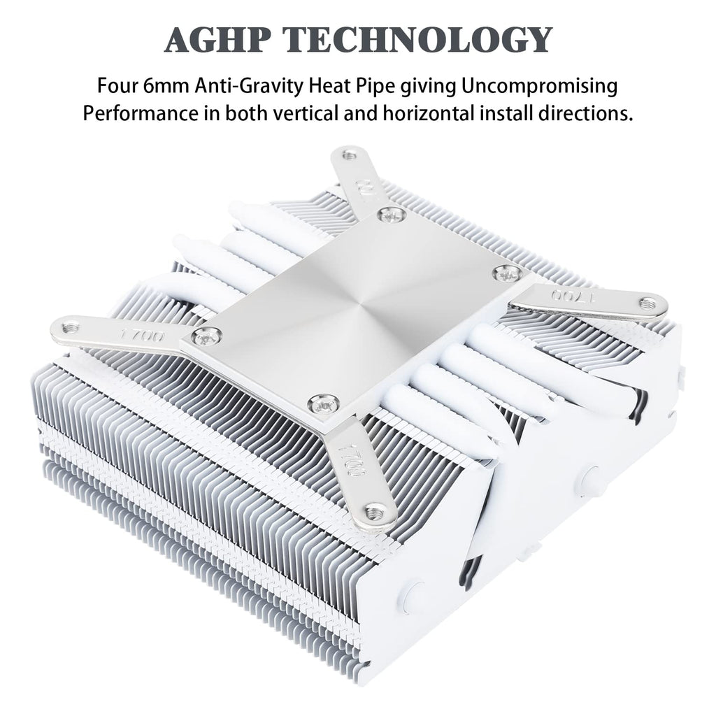 AXP90-X53 White Low Profile CPU Air Cooler, 53Mm Height, TL-9015W Slim PWM CPU Fan, AGHP 3.0 Technology, ITX Heatsink Cooler, for AMD:AM4 Am5/Intel 1150/1151/1155/1156/1200/1700