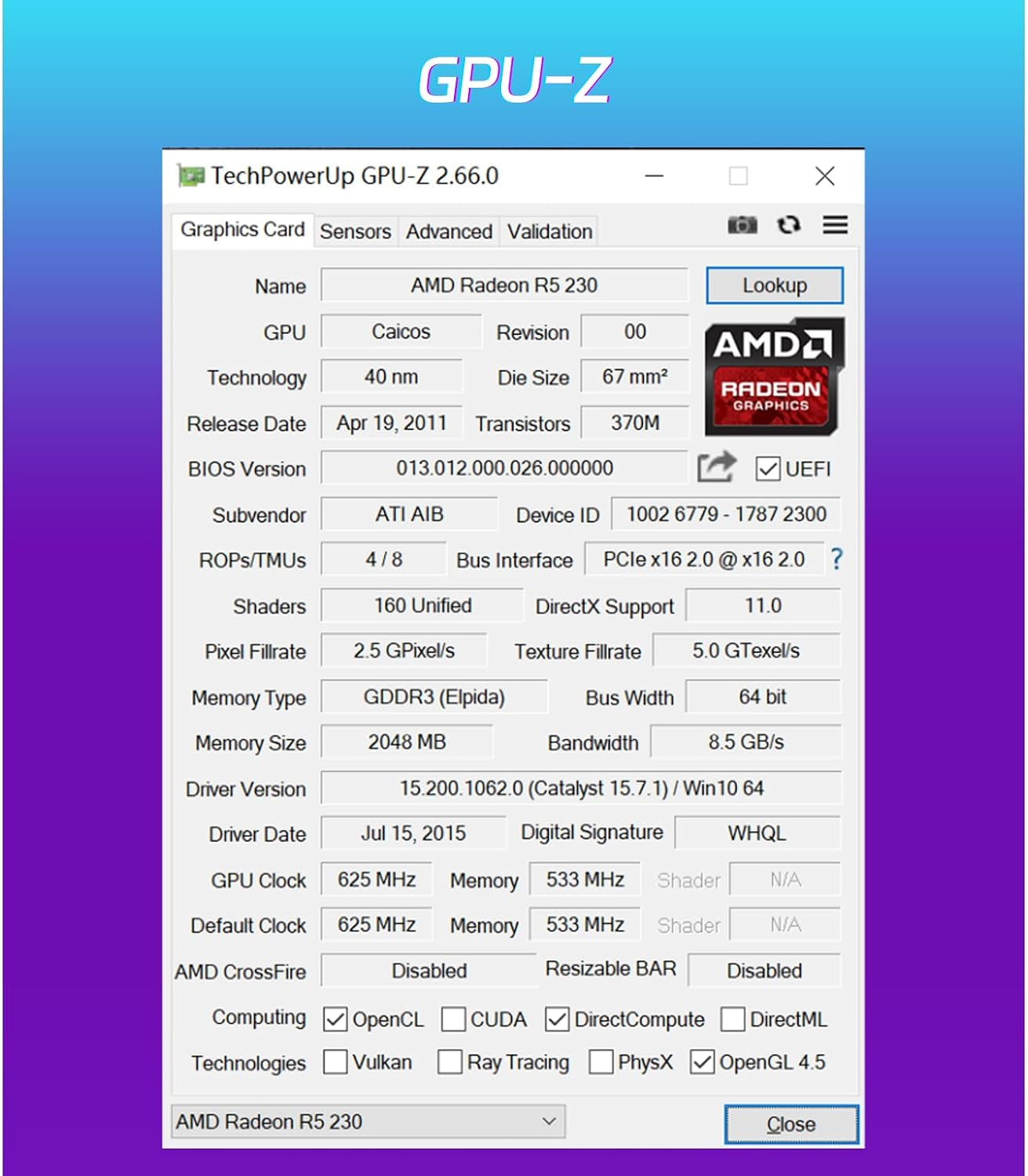 AMD Radeon R5 230 2GB DDR3 Low Profile Graphics Card,Vga/Dvi/Hdmi Port | 64-Bit 160SP Pcie X16 1.1 GPU, Passive Cooling SFF Half-Height Video Card, Supports Windows 10/8.1/7