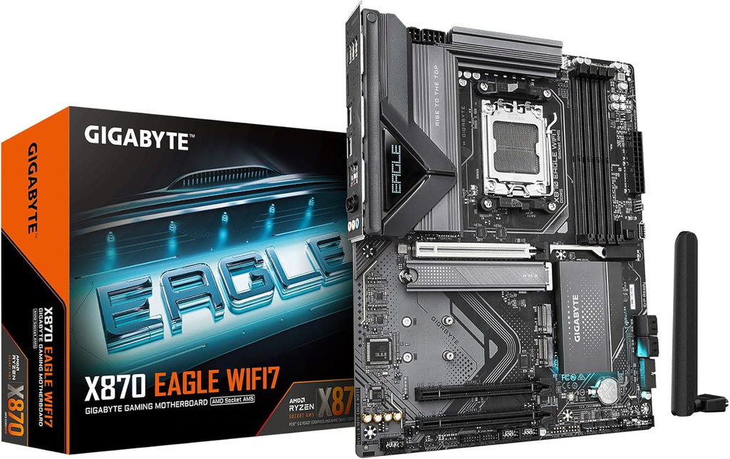 GIGABYTE X870 Eagle WIFI7 AMD AM5 LGA 1718 Motherboard, ATX, DDR5, 4X M.2, Pcie 5.0, USB4, WIFI7, 2.5Gbe LAN, Ez-Latch, 5-Year Warranty