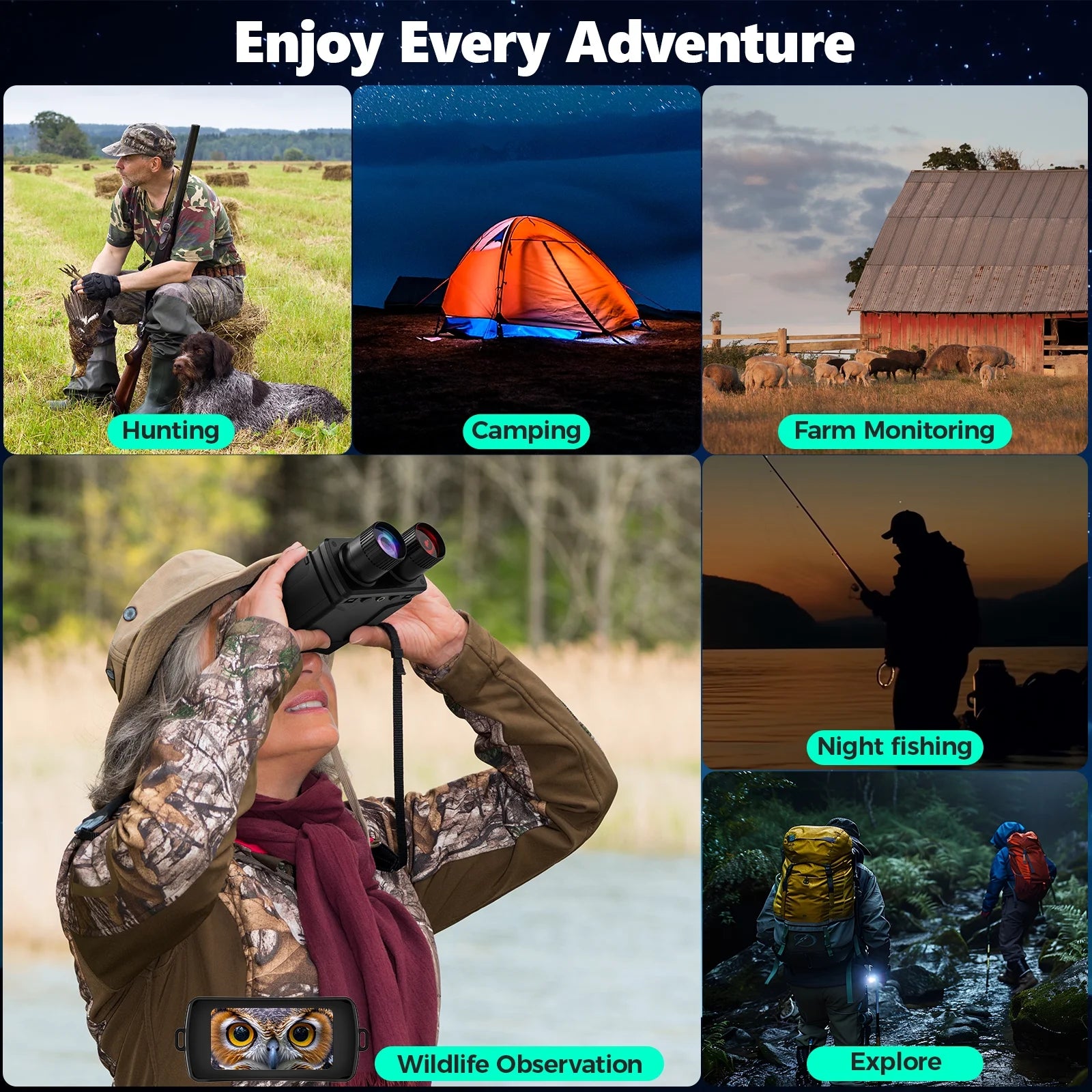 BEBANG Night Vision Goggles, 7 Level Infrared Digital Night Vision Binoculars 32GB HD Photo and Video Capture, Type-C Rechargeable