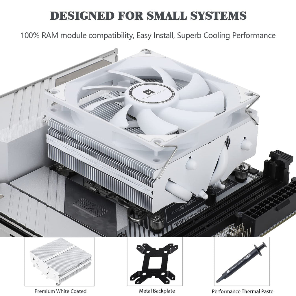 AXP90-X53 White Low Profile CPU Air Cooler, 53Mm Height, TL-9015W Slim PWM CPU Fan, AGHP 3.0 Technology, ITX Heatsink Cooler, for AMD:AM4 Am5/Intel 1150/1151/1155/1156/1200/1700