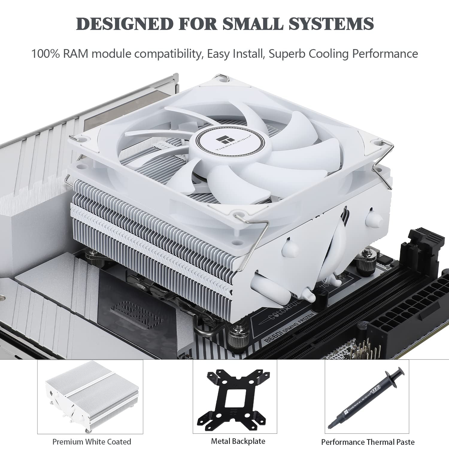 AXP90-X53 White Low Profile CPU Air Cooler, 53Mm Height, TL-9015W Slim PWM CPU Fan, AGHP 3.0 Technology, ITX Heatsink Cooler, for AMD:AM4 Am5/Intel 1150/1151/1155/1156/1200/1700