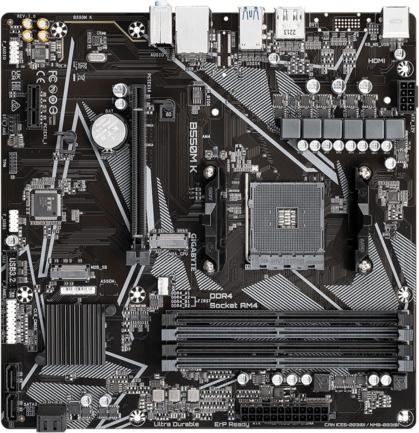 GIGABYTE B550M K AMD AM4 Micro-Atx Motherboard,Supports Ryzen 5000/4000/3000 Series Processors,Ddr4,3+3 Power Phase,2X M.2,Pcie 4.0,USB 3.2 Gen 1,Gbe Lan,Q-Flash,(Pack of 10)