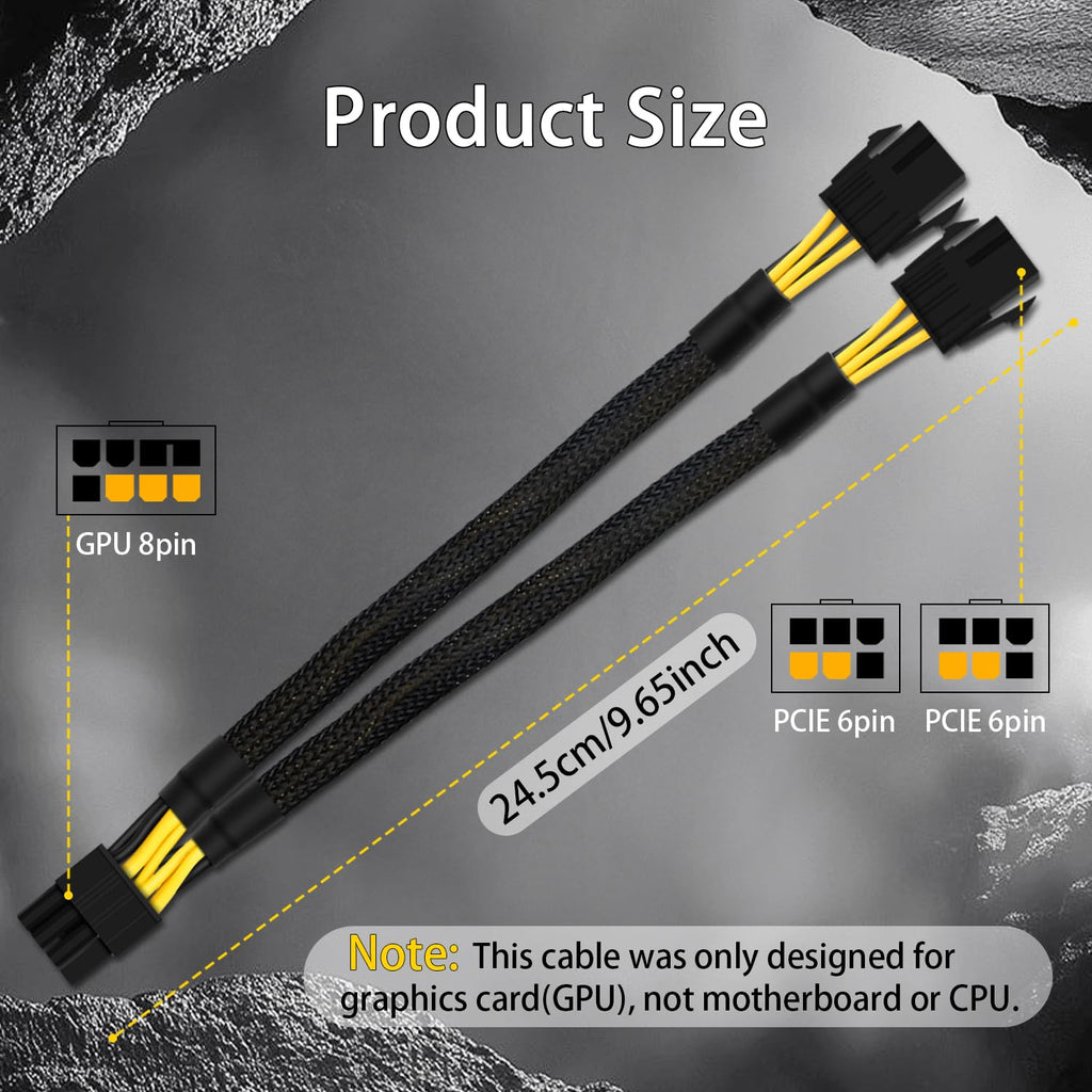 6 Pin to 8 Pin GPU Adapter, Dual 6 Pin Female to 8 Pin Male GPU Power Sleeved Cable 9.5-Inch(24Cm)