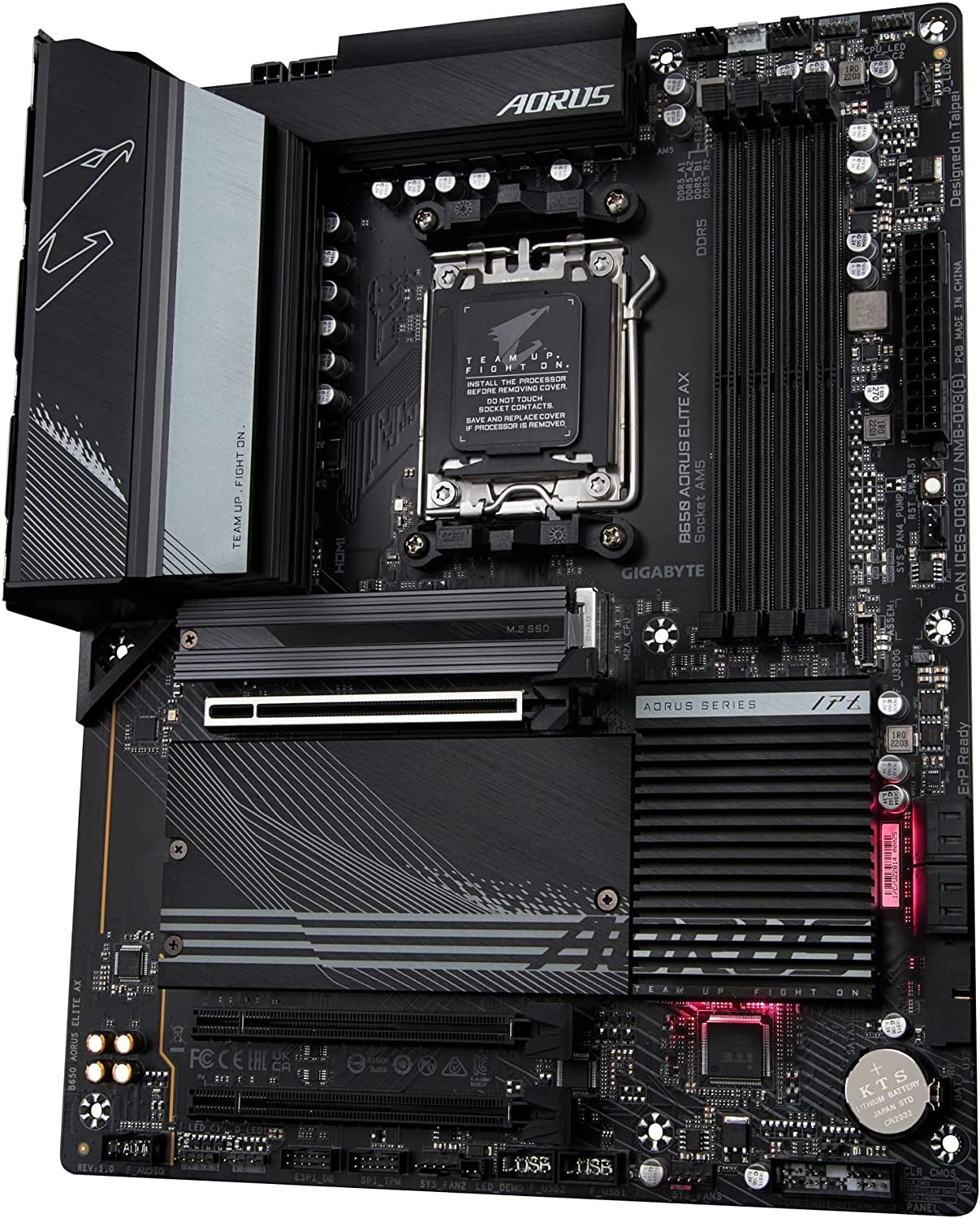 GIGABYTE B650 AORUS Elite AX AMD AM5 ATX Motherboard, Support Ryzen 9000/8000/7000 Series, DDR5, 14+2+1 Power Phase, Pcie 5.0 M.2, USB-C 3.2 Gen 2, WIFI6E, 2.5Gbe, Ez-Latch, Q-Flash, RGB Fusion