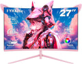 27 Inch Gaming Monitor, Pink 1800R Curved Monitor, FHD-1920X1080P, 165Hz, 1Ms, Fast IPS, Freesync Hdmi Monitor with Ultrathin, HDMI/DP/USB Vesa/Wall Mount Computer Monitor-Pink