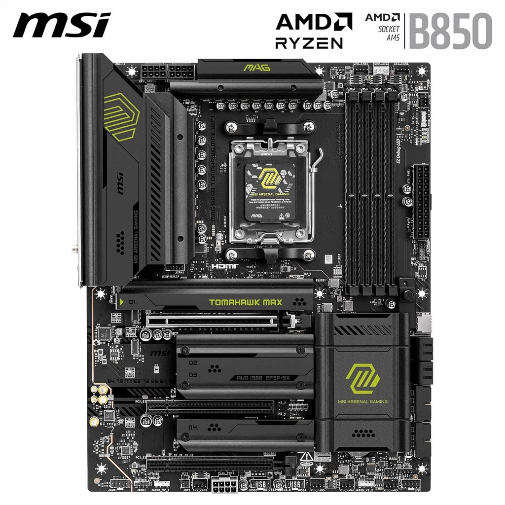 MSI MAG B850 Tomahawk MAX Wifi V1 Motherboard, ATX - Supports AMD Ryzen 9000/8000 / 7000 Processors, AM5-80A SPS VRM, DDR5 Memory Boost 8400+ Mt/S (OC), Pcie 5.0 X16, M.2 Gen5, Wi-Fi 7, 5G LAN