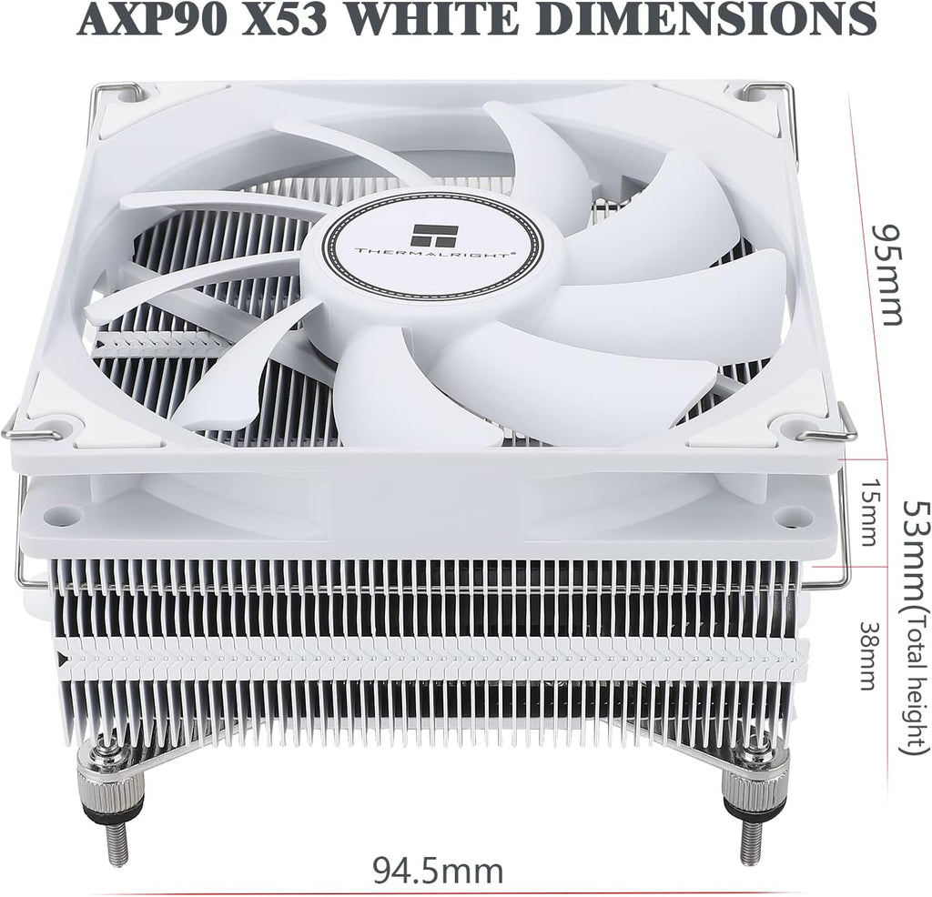 AXP90-X53 White Low Profile ITX CPU Air Cooler, 53Mm Height, TL-9015W Slim PWM Fan Low Noise 22.4Dba, Silent ITX CPU Cooler, 2700Rpm,For Am4/Am5/Intel 1150/1151/1155/1156/1200/1700/1851
