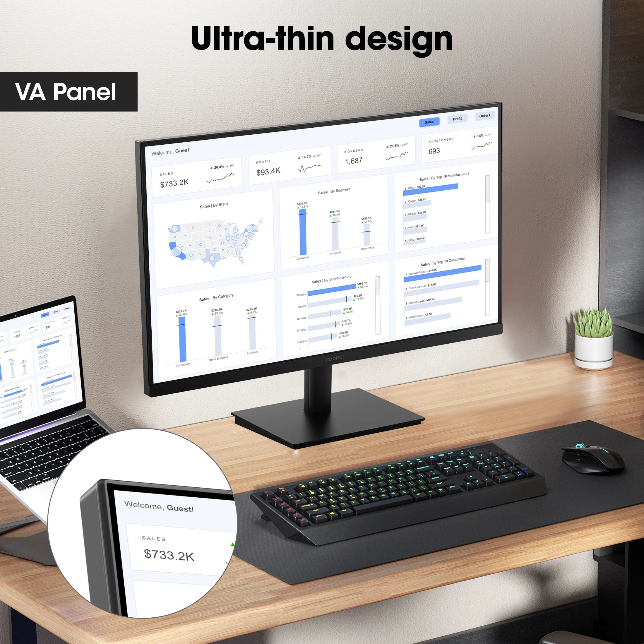 KOORUI 24'' FHD 1920×1080P Computer Monitor, 100Hz PC Monitor, HDMI&VGA VESA, E2412F