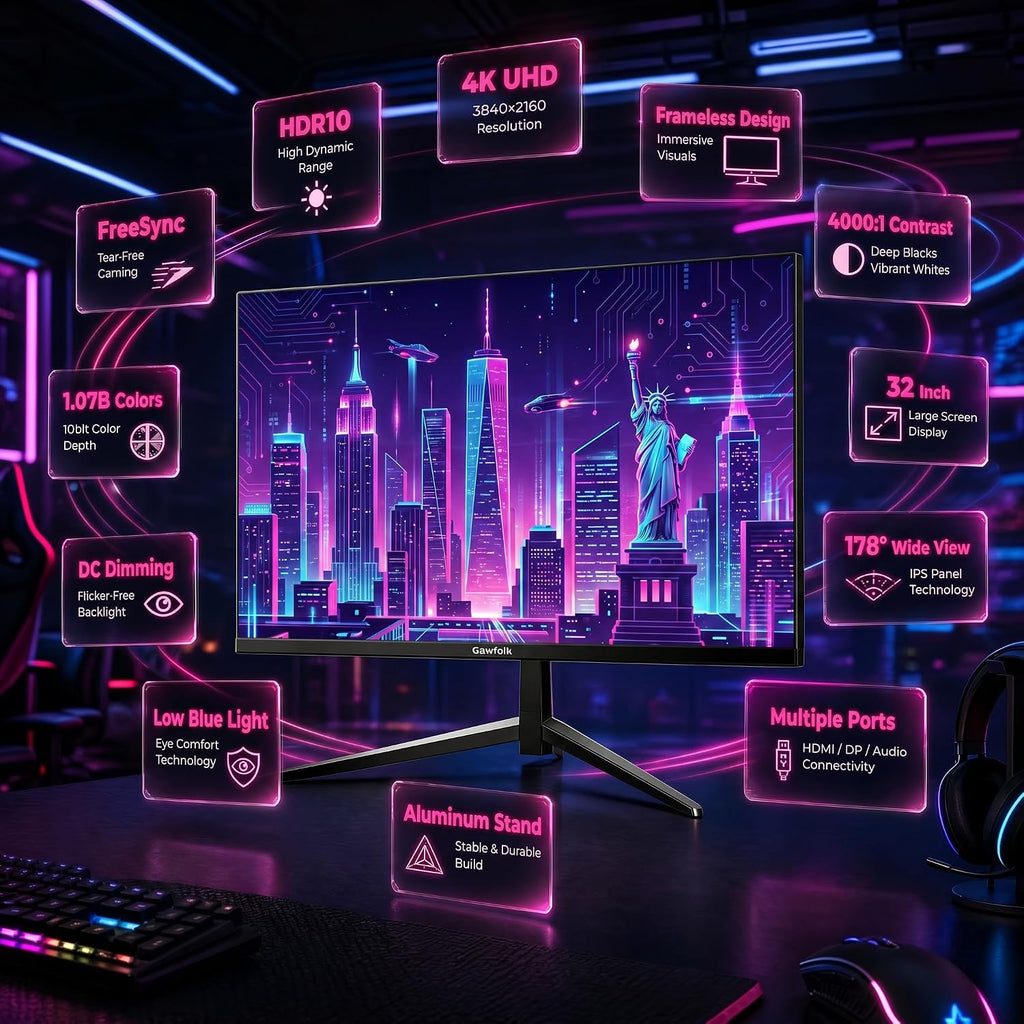 32 Inch 4K UHD (3840 X 2160) Monitor, PC Monitor 60Hz, Computer Monitor, HDR 10, DP HDMI VESA
