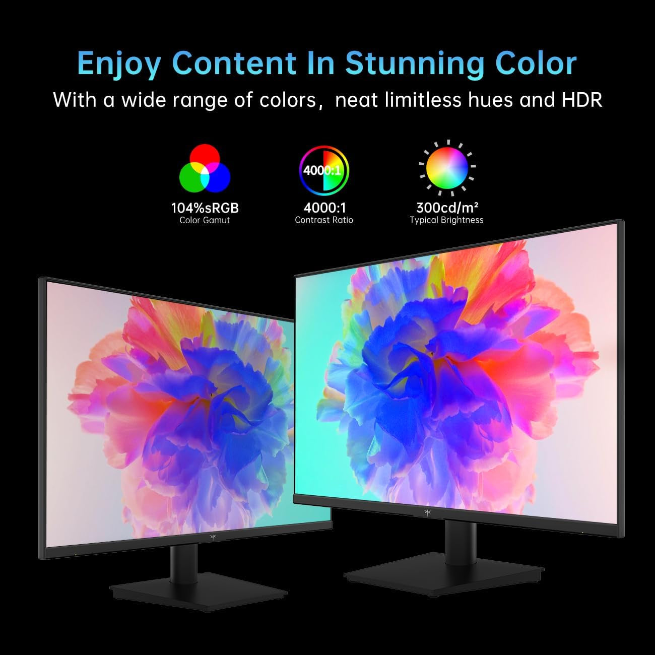 24 Inch 1080P Full HD Computer Monitor, 100Hz HDR10 Frameless Gaming Monitor with Freesync, HDMI & VGA Ports PC Monitor for Working, VESA, Tilt Adjustable, Eye Care