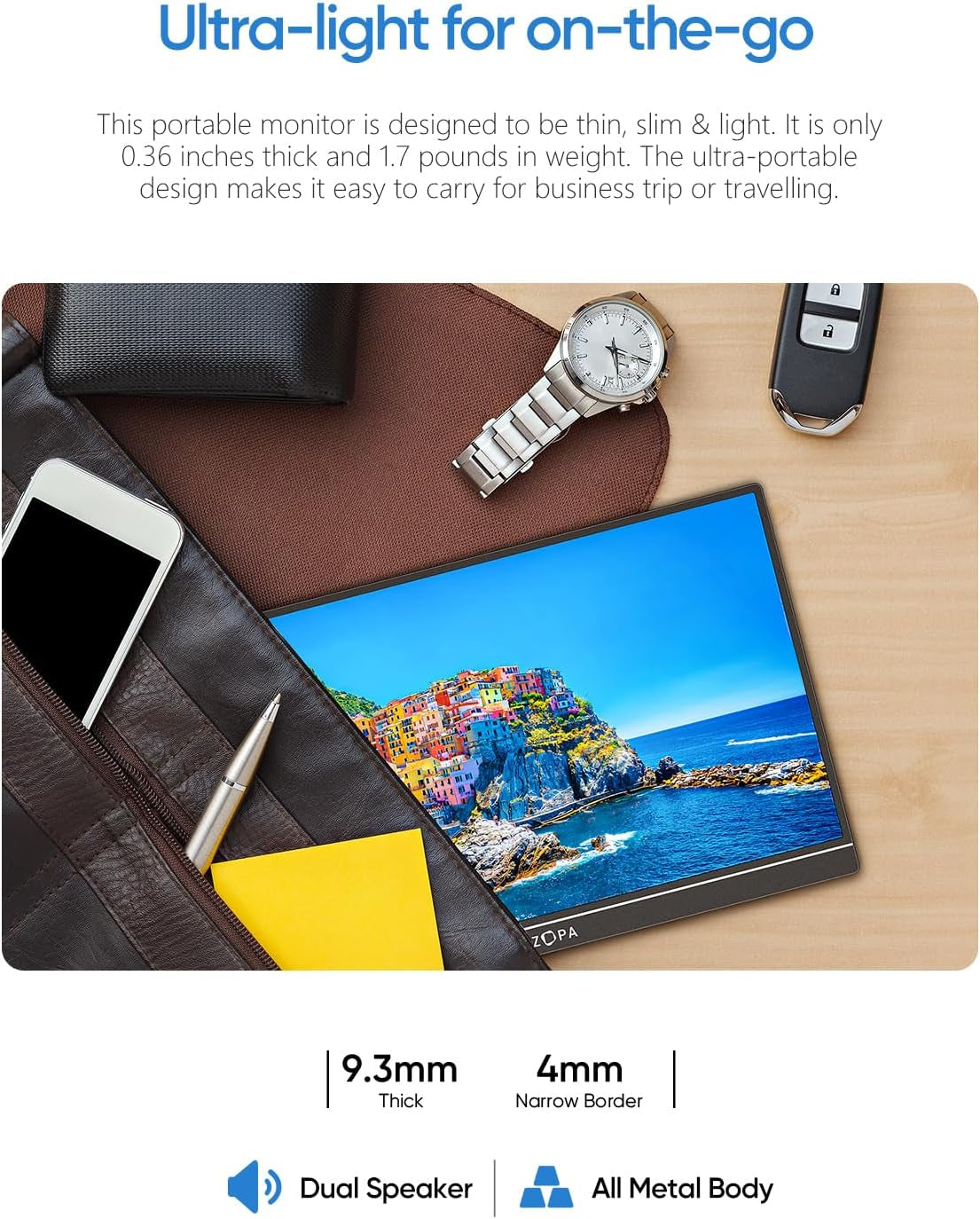 Portable Monitor & Sleeve, 16.1'' 100% Srgb FHD Laptop Monitor & PU Sleeve Bag Combination