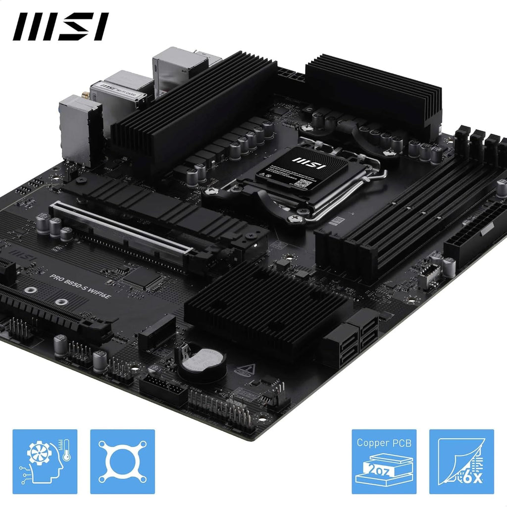 MSI PRO B850-S WIFI6E Motherboard, ATX - Supports AMD Ryzen 9000/8000 / 7000 Processors, AM5 - DDR5 Memory Boost (8200+ Mt/S OC), Pcie 4.0 X16, M.2 Gen5, Wi-Fi 6E, 2.5G LAN