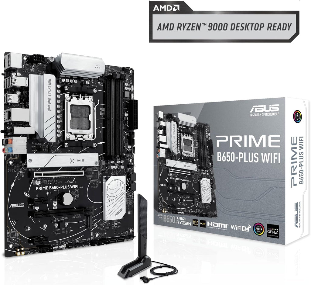 ASUS Prime B650-PLUS Wifi AMD B650 AM5 Ryzen™ Desktop 9000 8000 & 7000 ATX Motherboard, DDR5, Pcie 5.0 M.2, 2.5Gb LAN, Wifi 6E, HDMI™, SATA 6 Gbps, USB Type-C®, BIOS Flashback™, Thunderbolt™ 4 Header