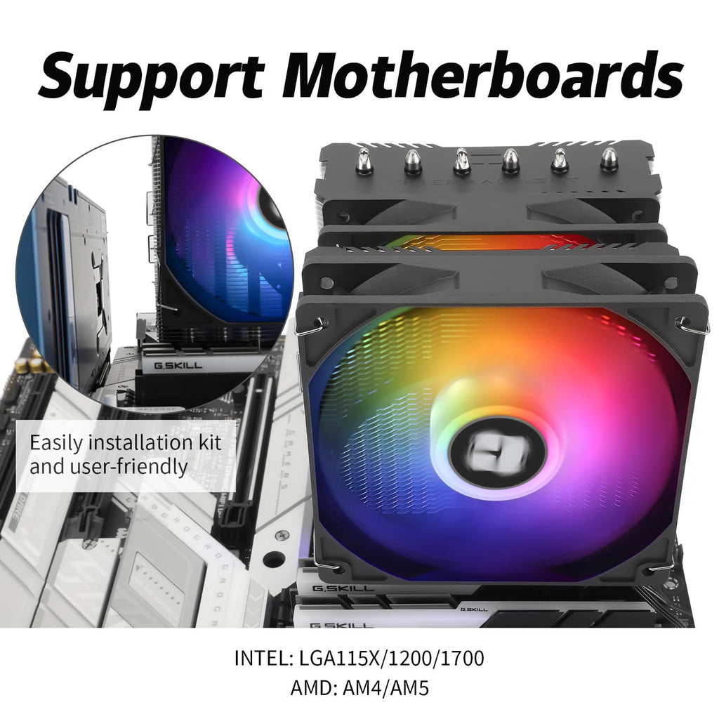 Peerless Assassin 120 SE ARGB CPU Air Cooler, 6 Heat Pipes CPU Cooler, Dual 120Mm TL-C12C-S PWM Fan, Aluminium Heatsink Cover, AGHP Technology, for AMD AM4 Am5/Intel 115X/1851/1200/1700.
