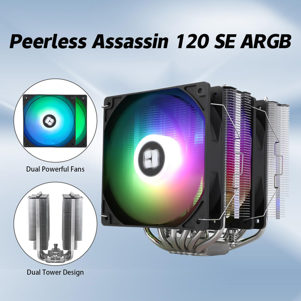 Peerless Assassin 120 SE ARGB CPU Air Cooler, 6 Heat Pipes CPU Cooler, Dual 120Mm TL-C12C-S PWM Fan, Aluminium Heatsink Cover, AGHP Technology, for AMD AM4 Am5/Intel 115X/1851/1200/1700.