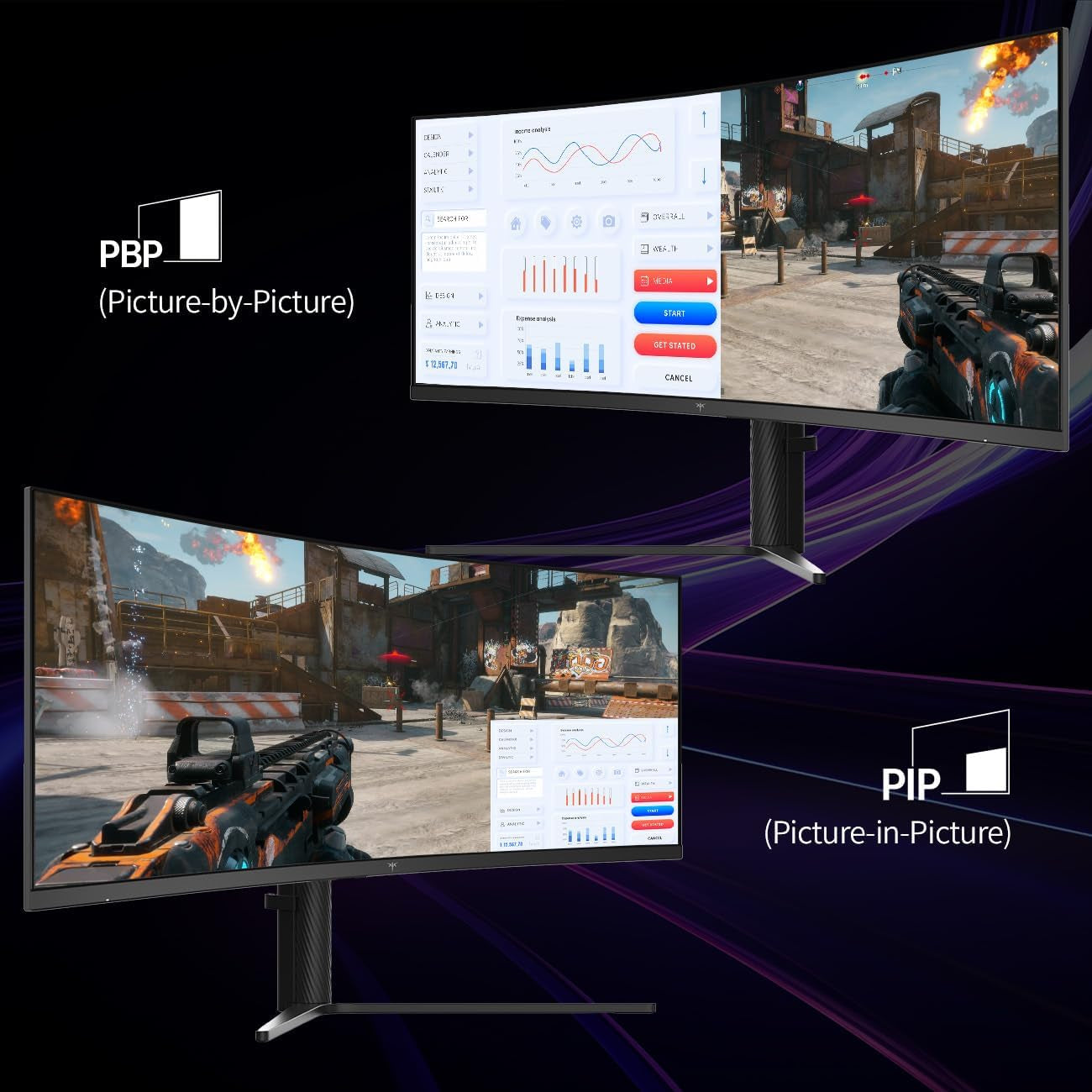 34 Inch 180Hz WQHD Ultrawide 3440X1440 Curved Gaming Monitor, H34S5 | 1500R Curvature, PIP/PBP, 4000:1 Contrast, Freesync, HDR, VESA, Tilt Swivel Height Pivot Adjustment