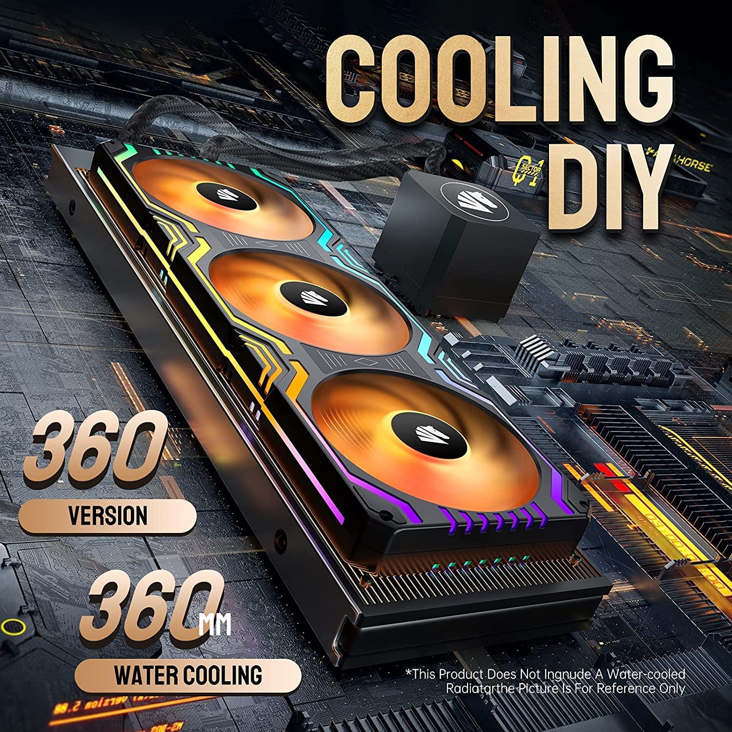Matrix 360Mm PC Fan, 56 Addressable Leds RGB Fans, All-In-One Square Frame Integrated RGB Case Fan with MB Sync/Analog Controller, PWM Control Fan for Computer Case and Liquid Cooling System