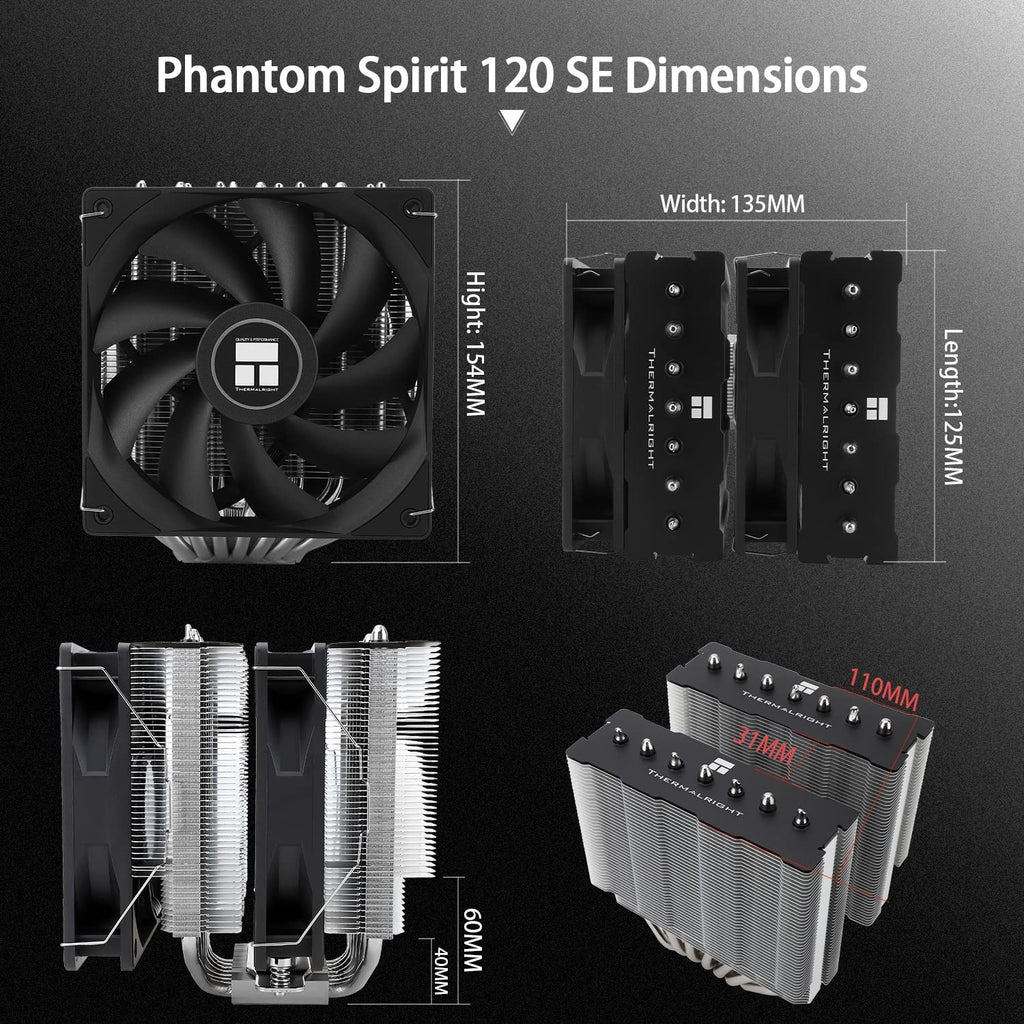 PS120SE CPU Air Cooler, 7 Heat Pipes CPU Cooler,Dual 120Mm TL-C12B V2 PWM Fan, AGHP 4.0 Technology, S-FDB Bearing, for AMD AM4 Am5/Intel 1700/1150/1151/1200/1851, PC Cooler