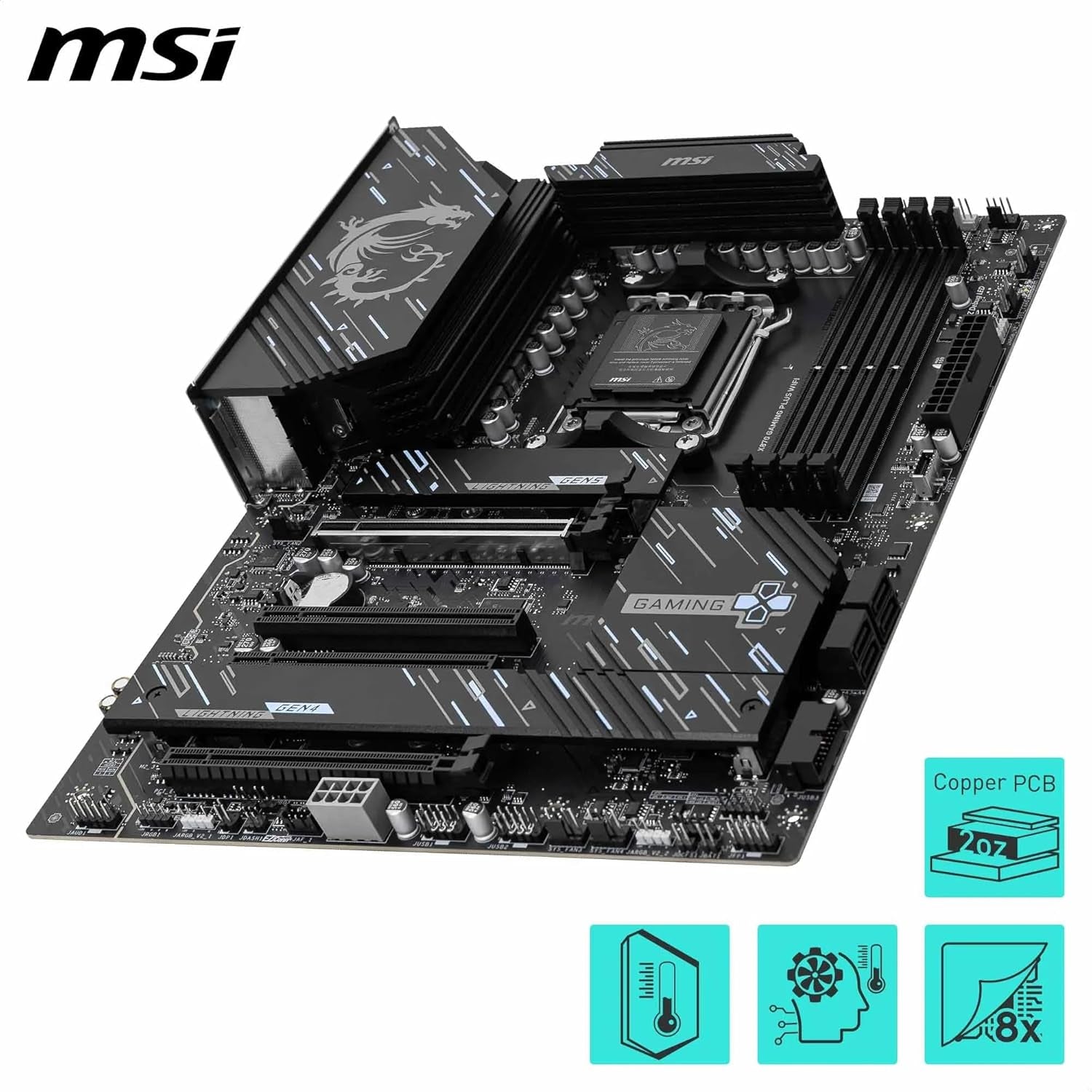 MSI X870 Gaming plus Wifi V1 Motherboard, Atx-Supports AMD Ryzen 9000/8000/7000 Processors, AM5-60A SPS VRM, DDR5 Memory Boost 8200+ Mt/S (OC), Pcie 5.0 X16 & 4.0 X16, M.2 Gen5, Wi-Fi 7, 5G LAN