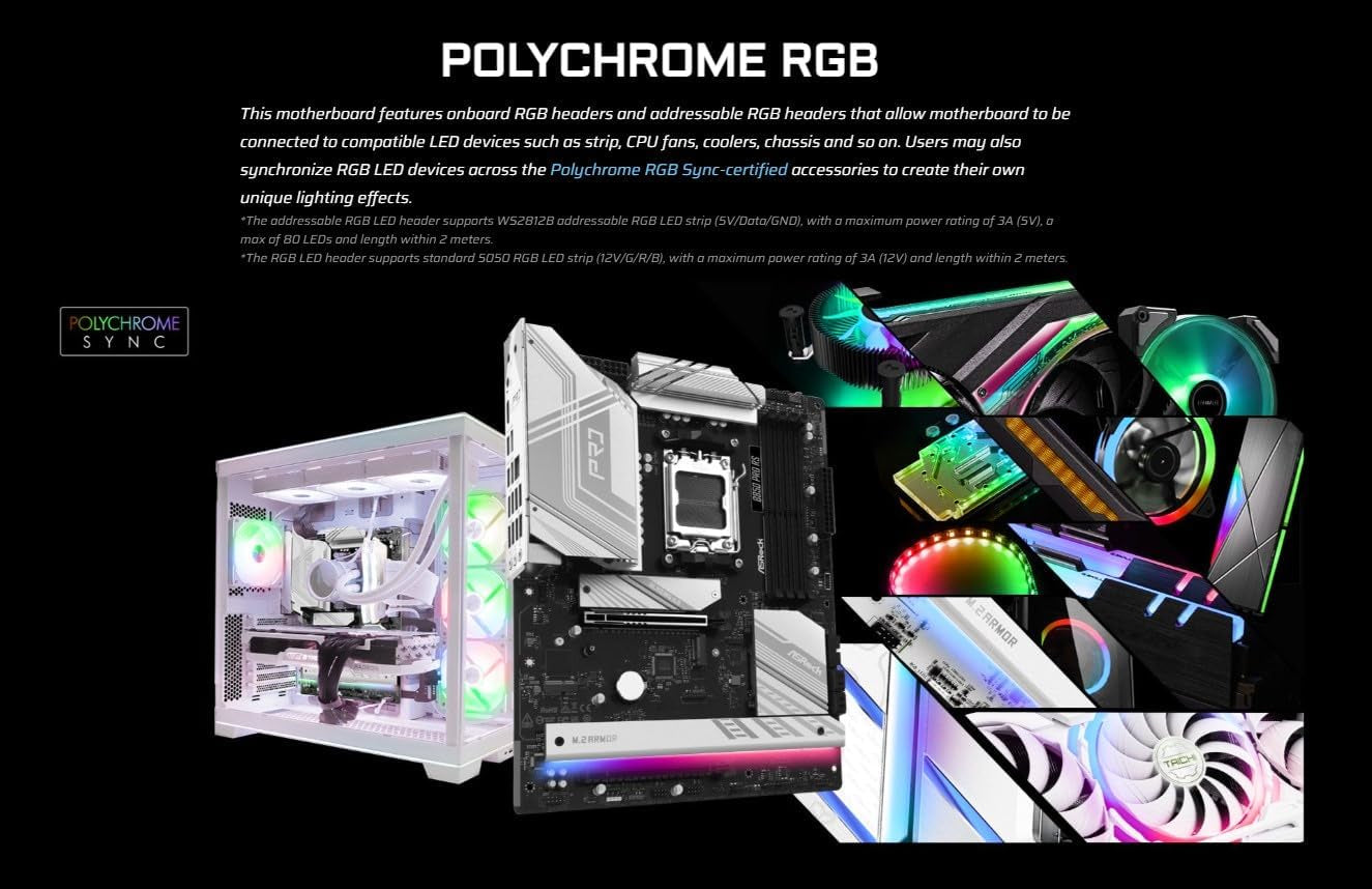 AMD AM5 B850 Pro RS Motherboard, AMD Ryzen 9000/8000/7000 Series, 4X DDR5 Slots up to 8000Mhz, 24-Pin Power Connection, ATX, 21X USB Ports, Pcie 5.0