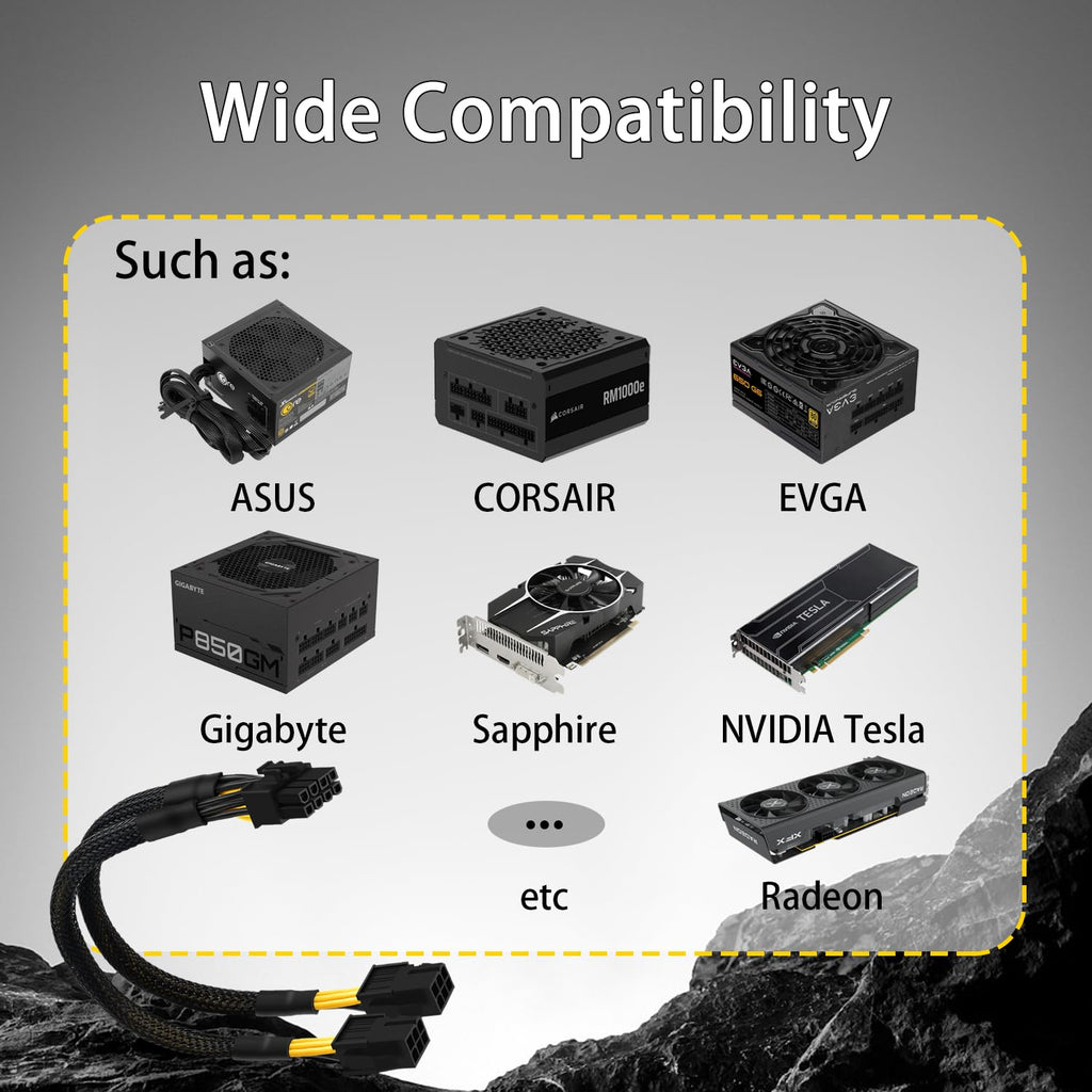 6 Pin to 8 Pin GPU Adapter, Dual 6 Pin Female to 8 Pin Male GPU Power Sleeved Cable 9.5-Inch(24Cm)