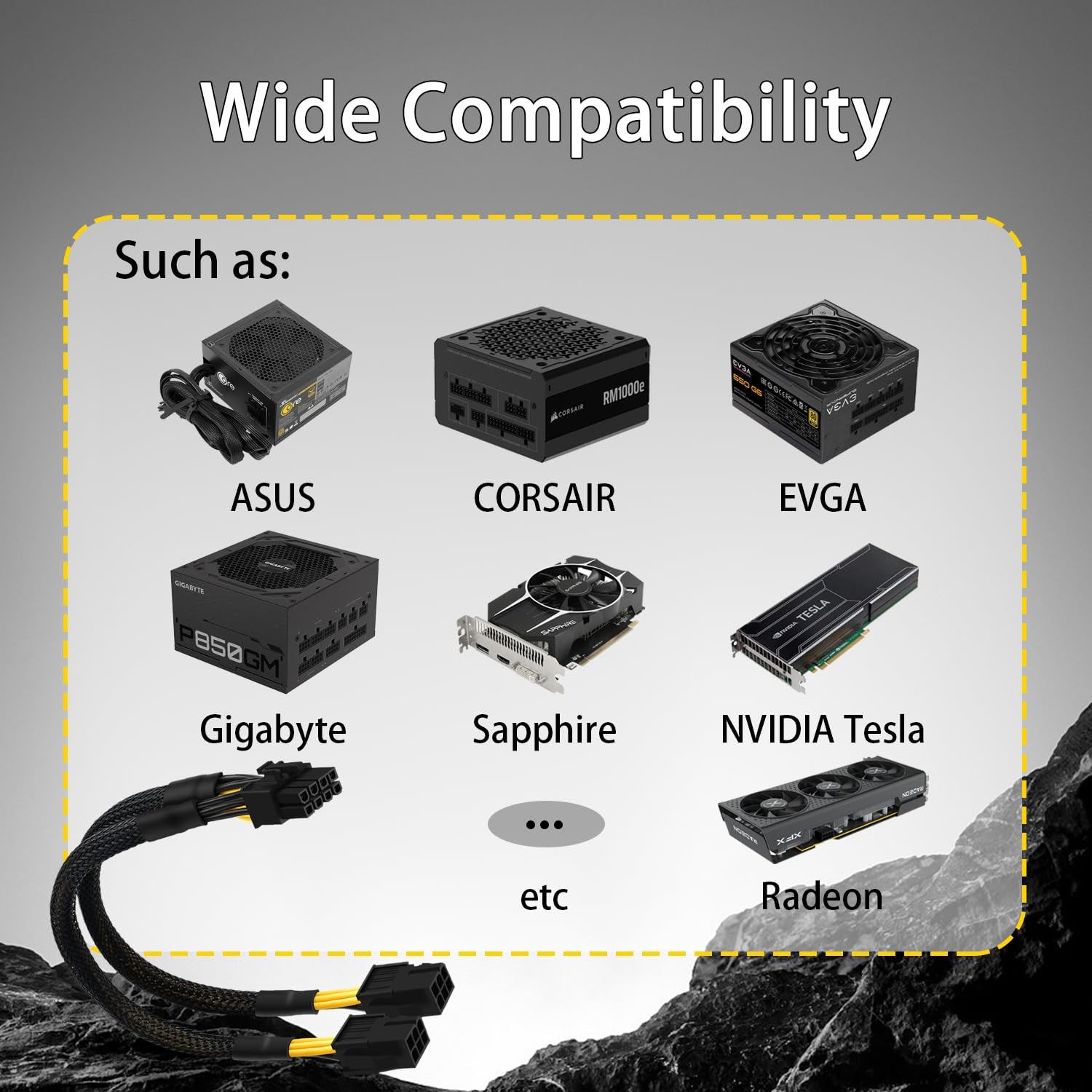 6 Pin to 8 Pin GPU Adapter, Dual 6 Pin Female to 8 Pin Male GPU Power Sleeved Cable 9.5-Inch(24Cm)