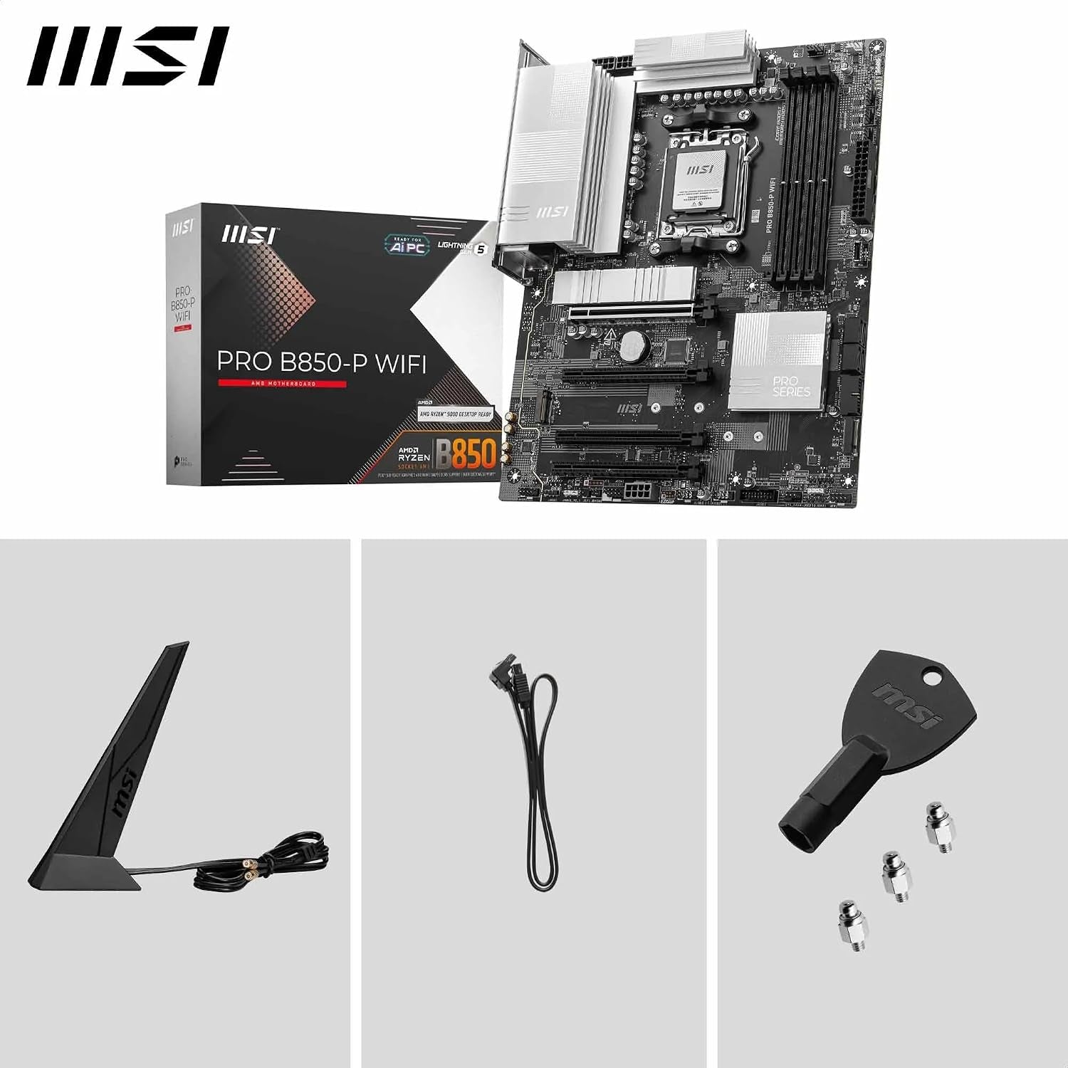 MSI PRO B850-P Wifi Motherboard, ATX - Supports AMD Ryzen 9000/8000 / 7000 Processors, AM5 - DDR5 Memory Boost (8200+ Mt/S OC), Pcie 5.0 X16 & 4.0 X16, M.2 Gen5, Wi-Fi 7, 5G LAN