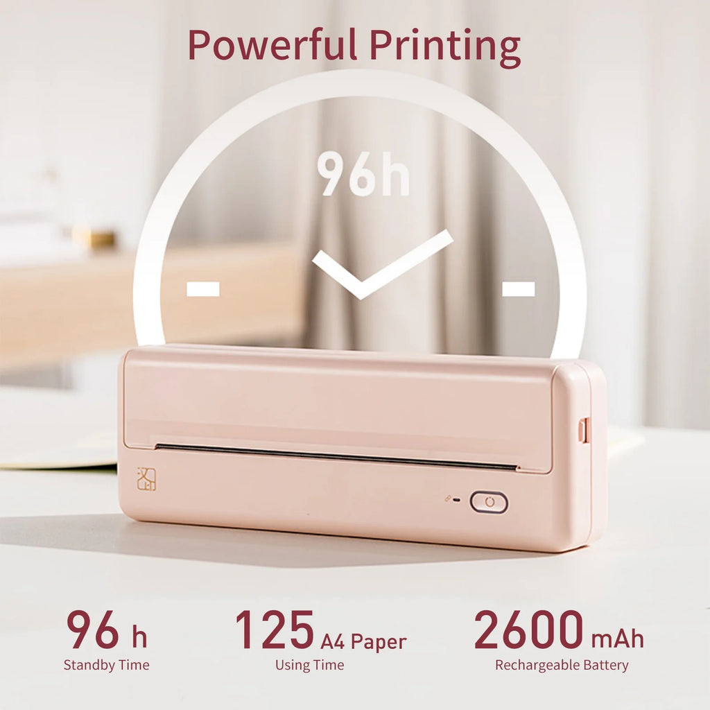 Mixfeer Wireless Printer, Portable Thermal Inkless Printer Compatible with Android Ios Phones & Laptops, Beige
