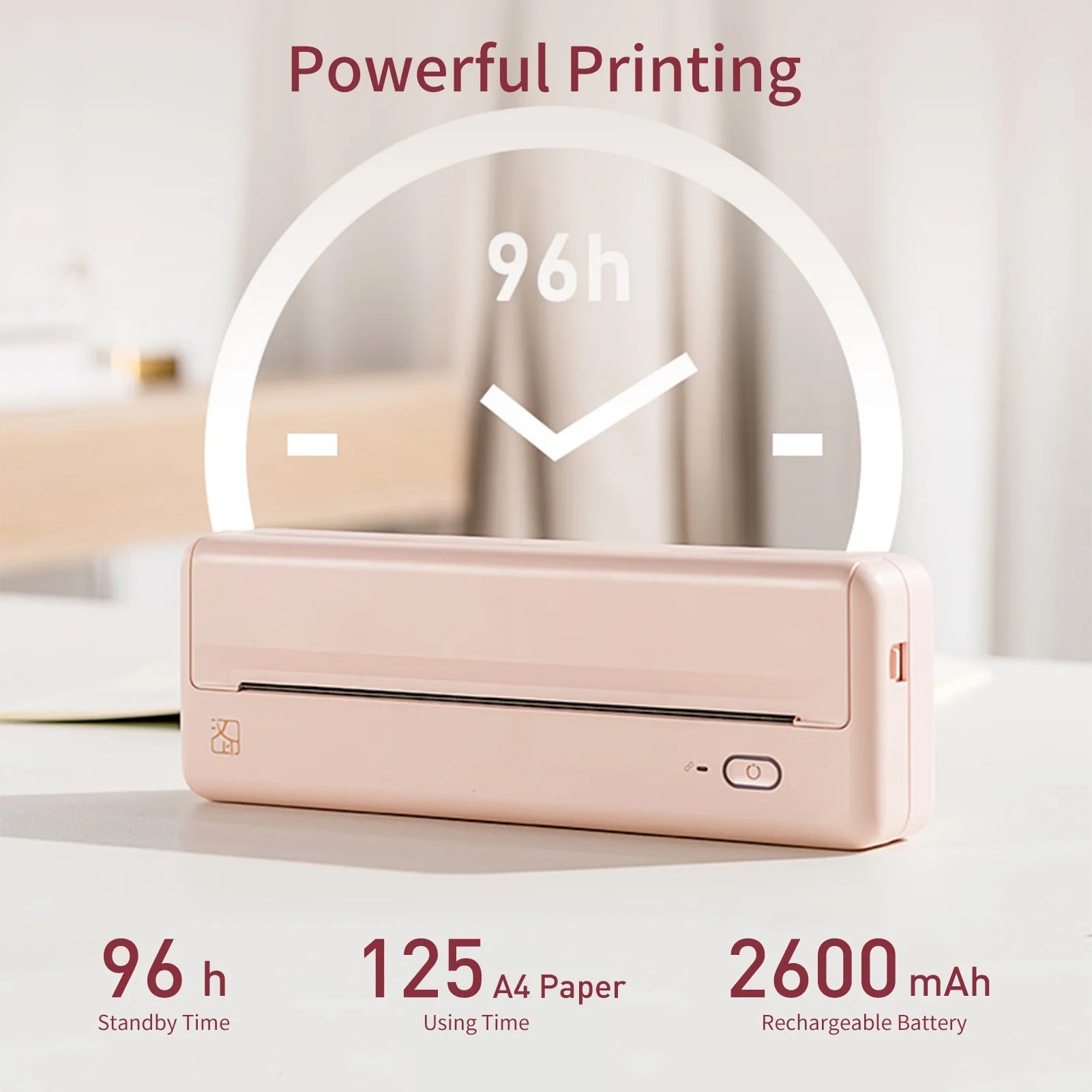 Mixfeer Wireless Printer, Portable Thermal Inkless Printer Compatible with Android Ios Phones & Laptops, Beige