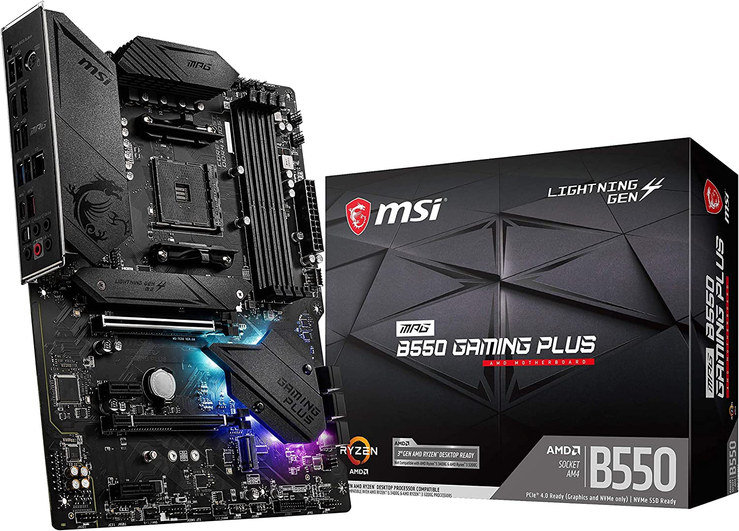 MSI MPG B550 Gaming plus V1 Gaming Motherboard (AMD Ryzen 5000, AM4, DDR4, Pcie 4.0, SATA 6Gb/S, M.2, USB 3.2 Gen 2, HDMI/DP, ATX)