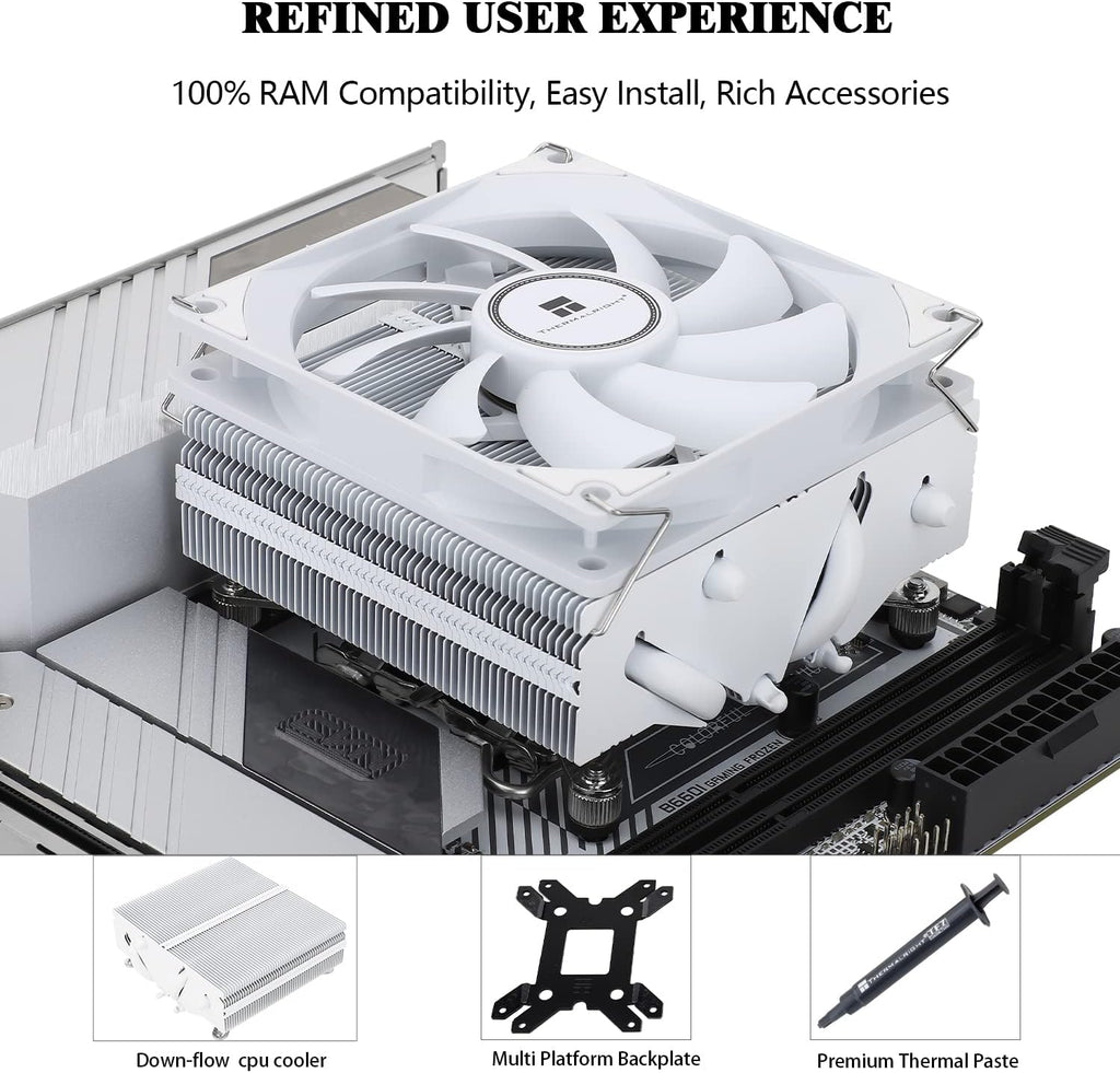 AXP90-X53 White Low Profile ITX CPU Air Cooler, 53Mm Height, TL-9015W Slim PWM Fan Low Noise 22.4Dba, Silent ITX CPU Cooler, 2700Rpm,For Am4/Am5/Intel 1150/1151/1155/1156/1200/1700/1851